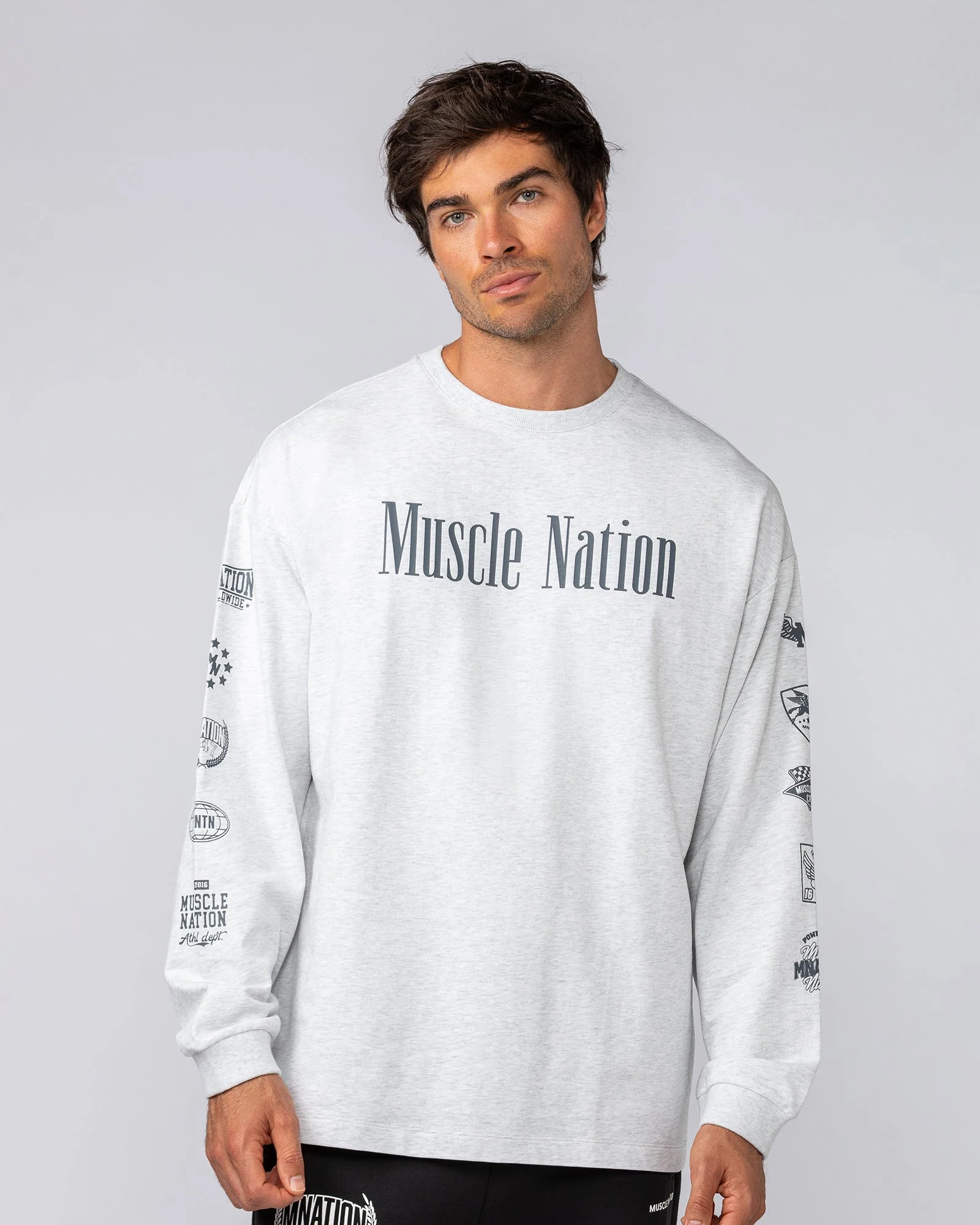 Alpha Loopback Oversized Mens Long Sleeve - Snow Grey Marl