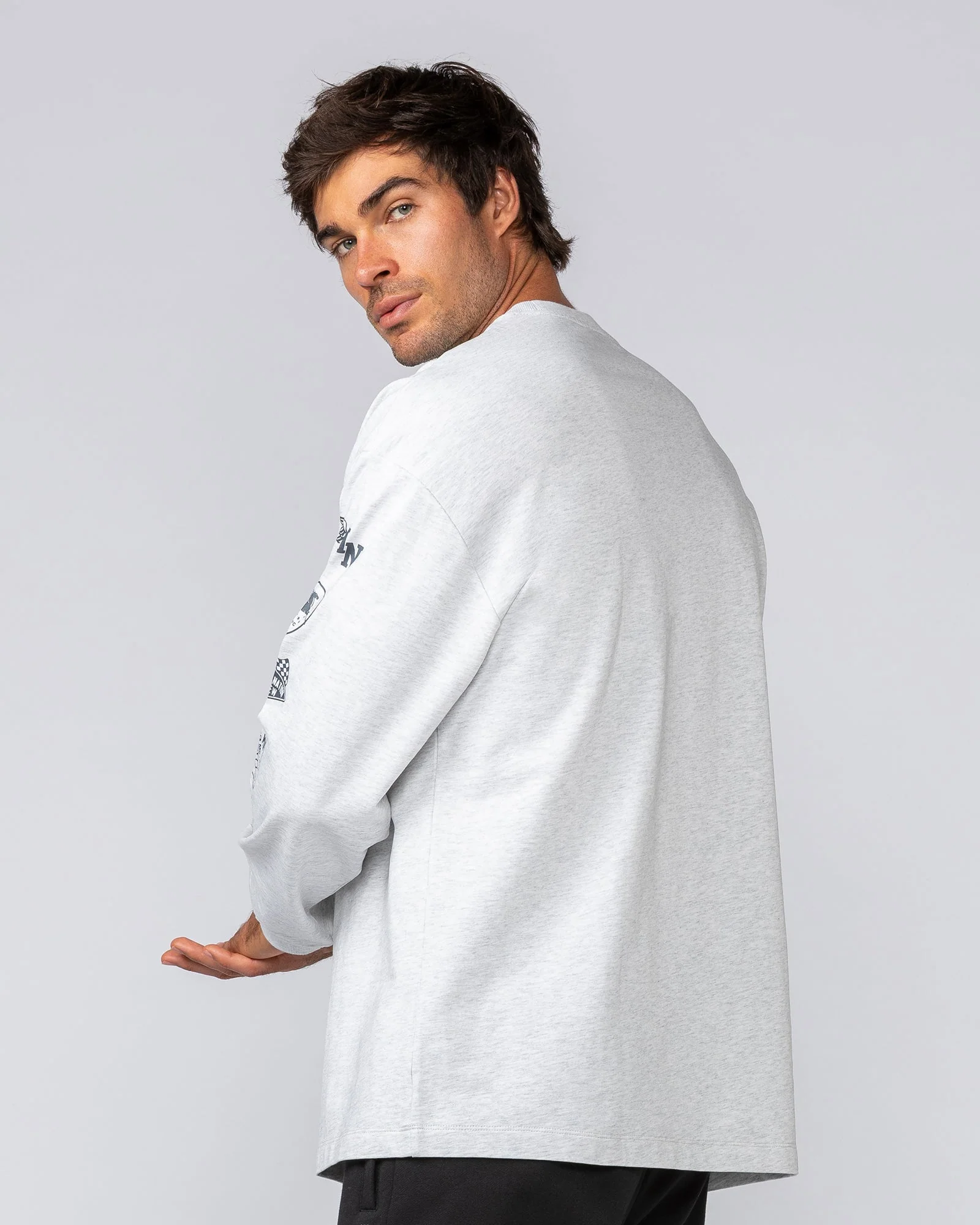 Alpha Loopback Oversized Mens Long Sleeve - Snow Grey Marl - Image 3