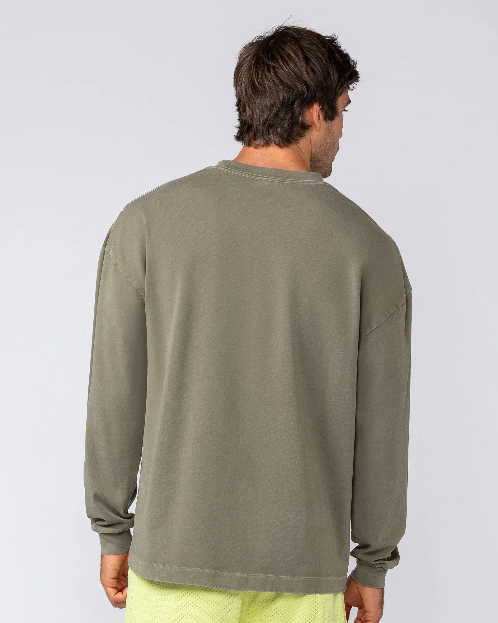 Alpha Oversized Mens Long Sleeve - Washed Dark Khaki - Image 4