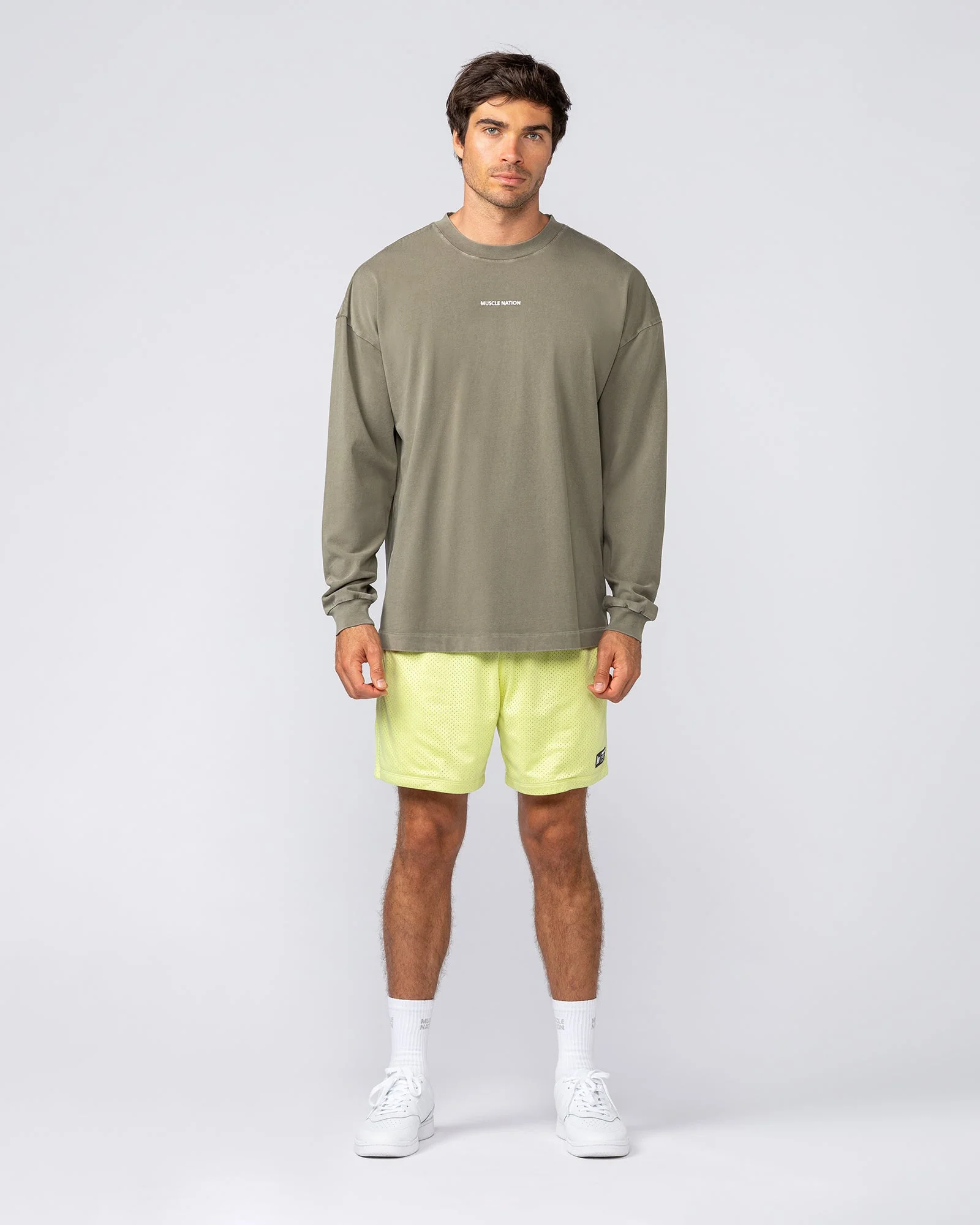 Alpha Oversized Mens Long Sleeve - Washed Dark Khaki - Image 5