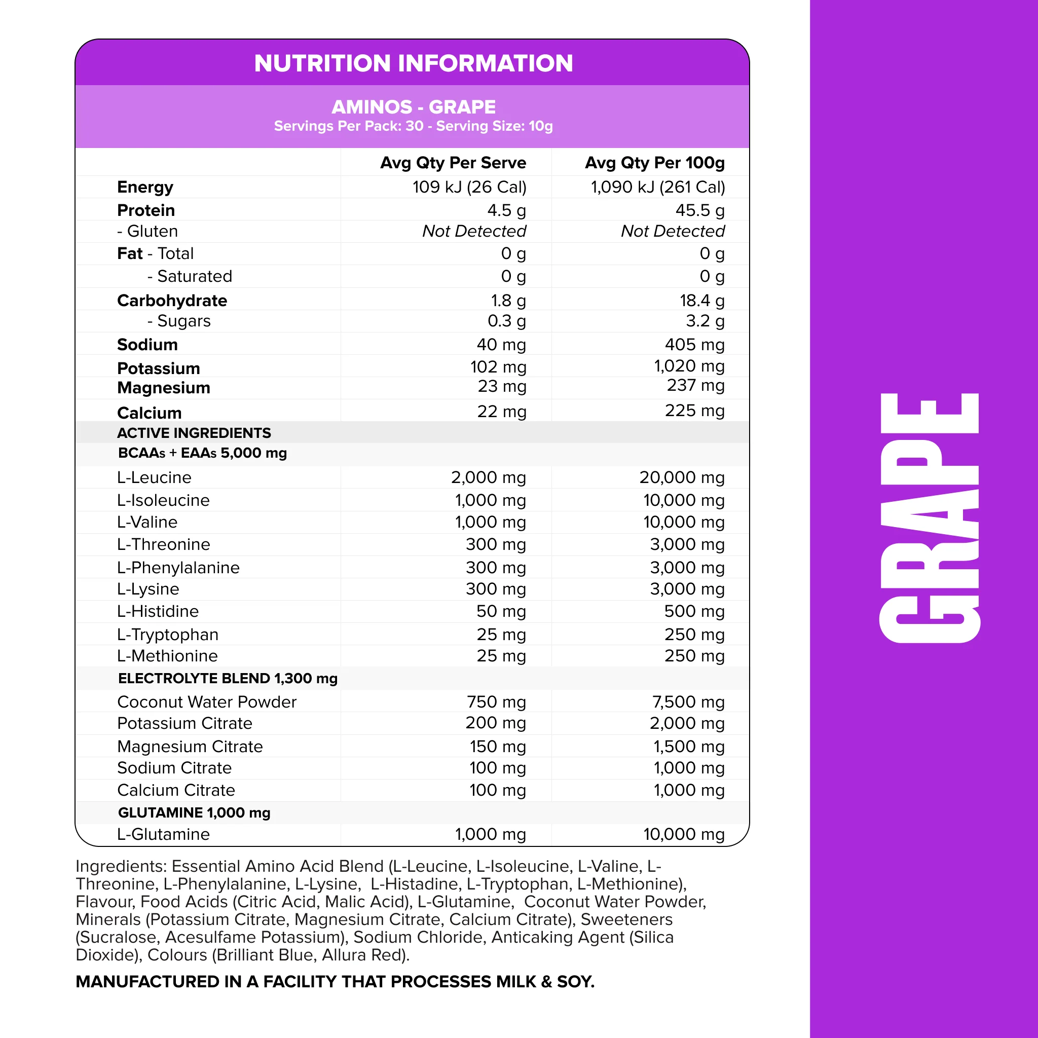AMINOS + HYDRATION - Grape - 30 serves - Image 2