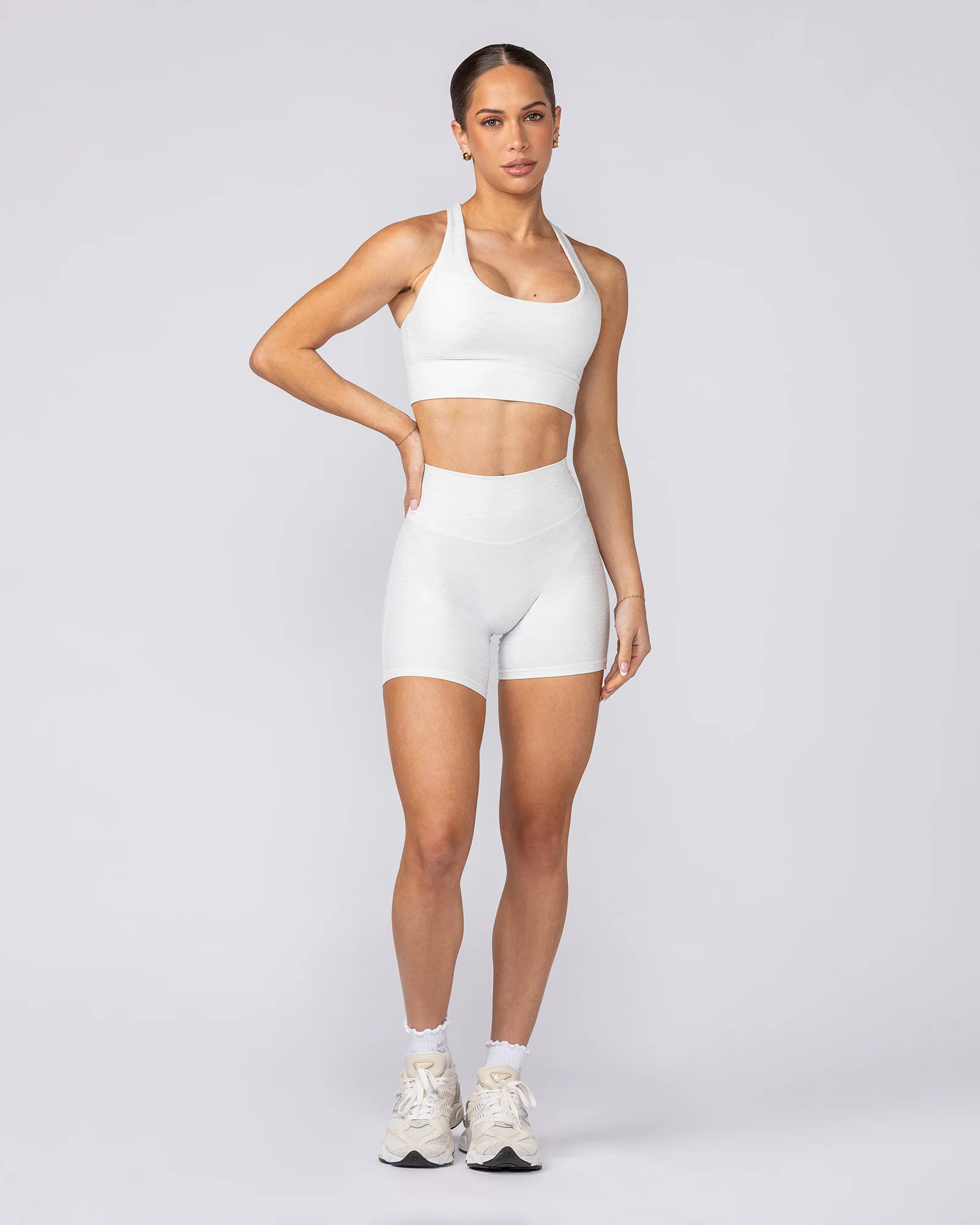 Aura Peachy Invisible Scrunch Midway Shorts - White Grey Marl - Image 7