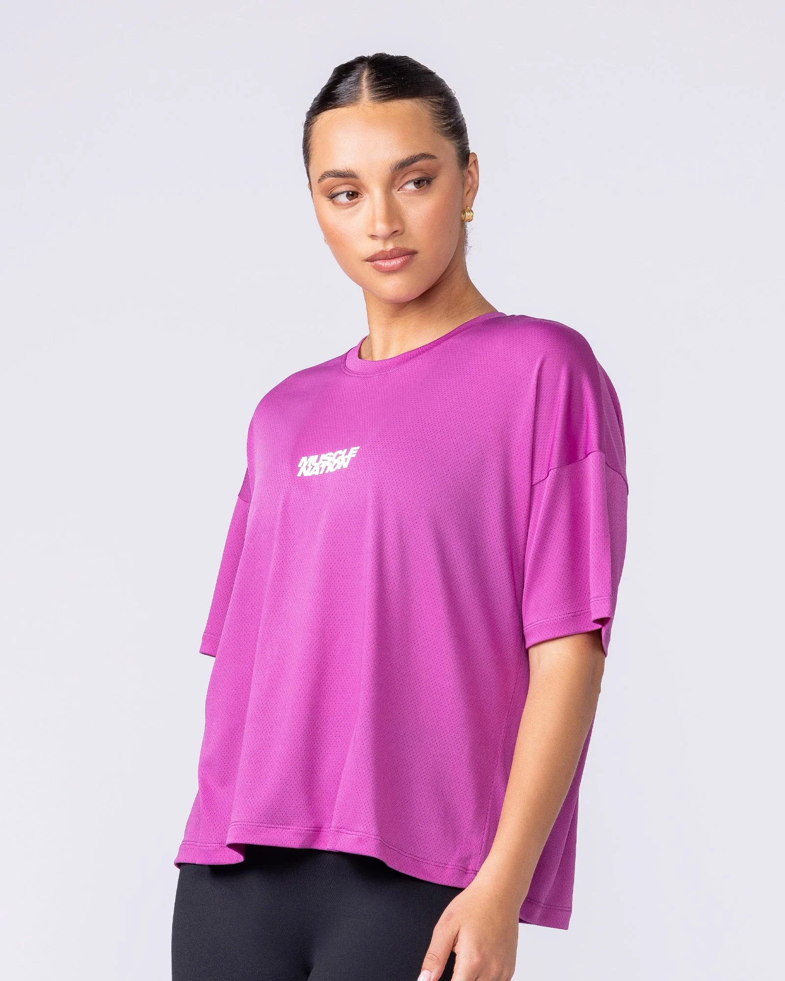 Boxy Training Tee - Radiant Orchid - Image 5