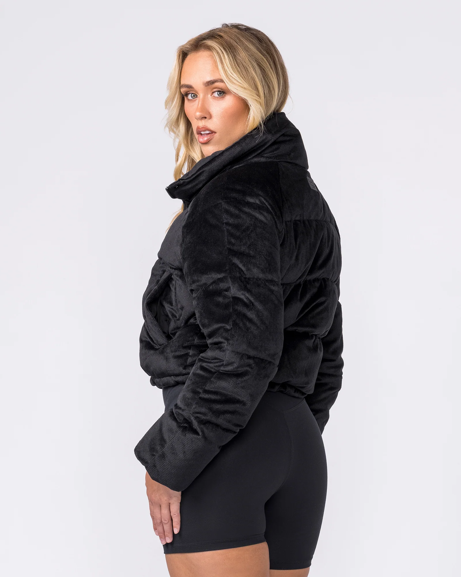 Cord Puffer Jacket - Black - Image 2
