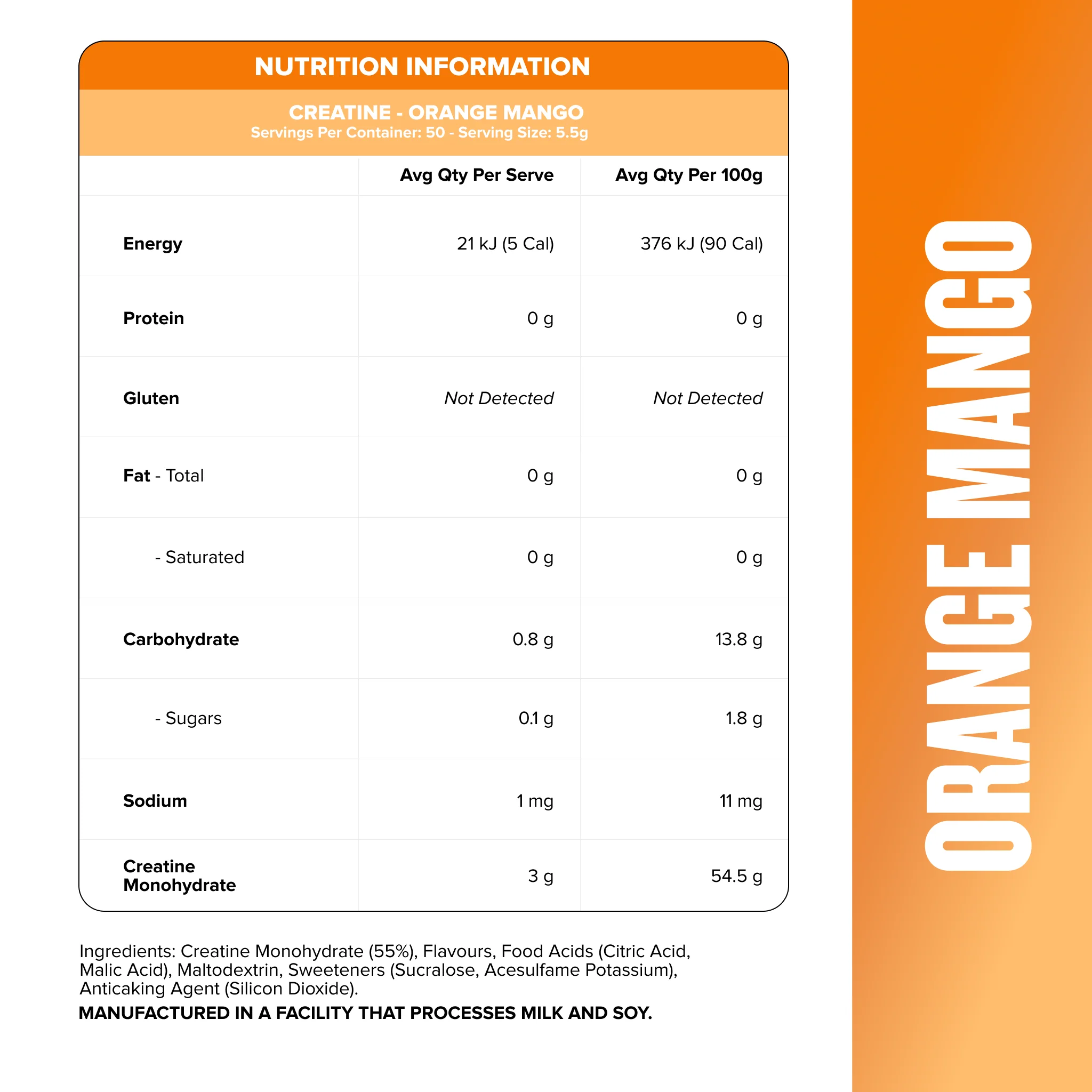 CREATINE MONOHYDRATE - Orange Mango - 50 serves - Image 2
