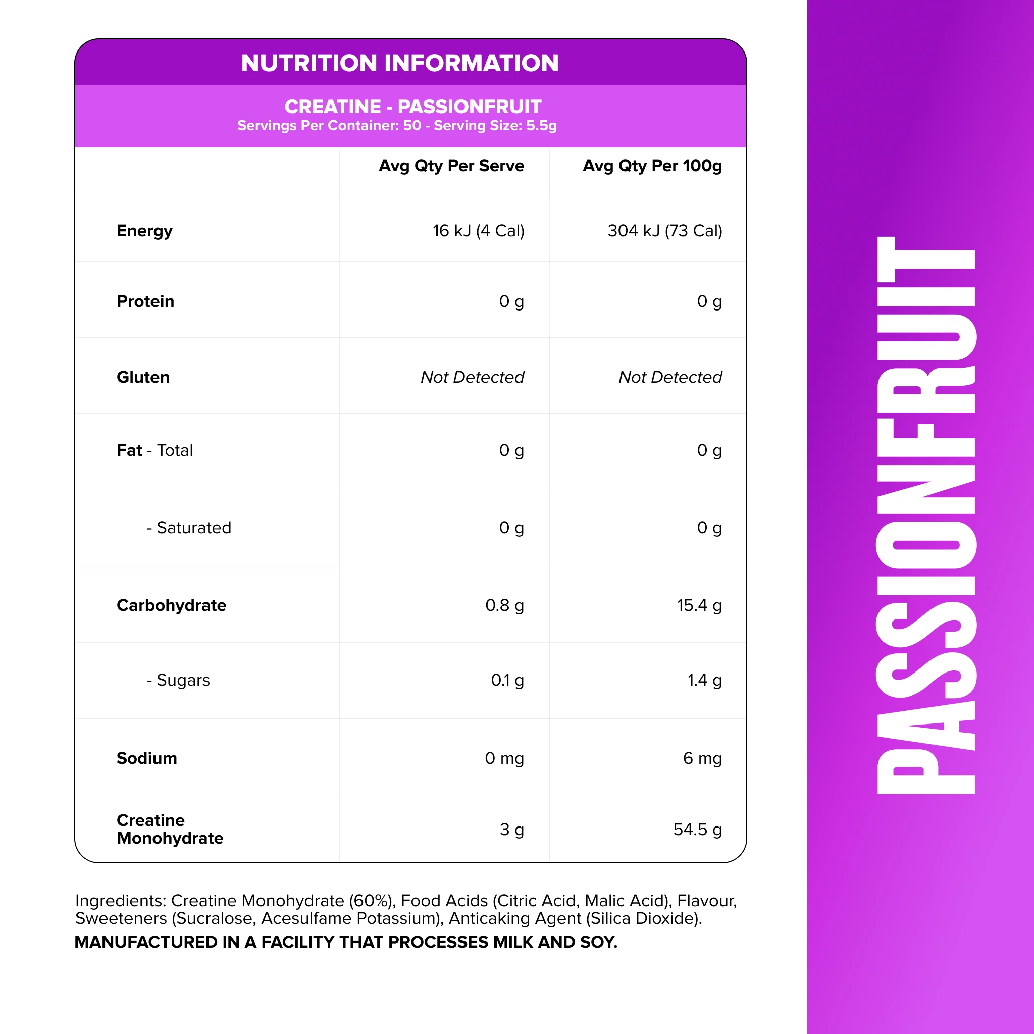 CREATINE MONOHYDRATE - Passionfruit - 50 serves - Image 2