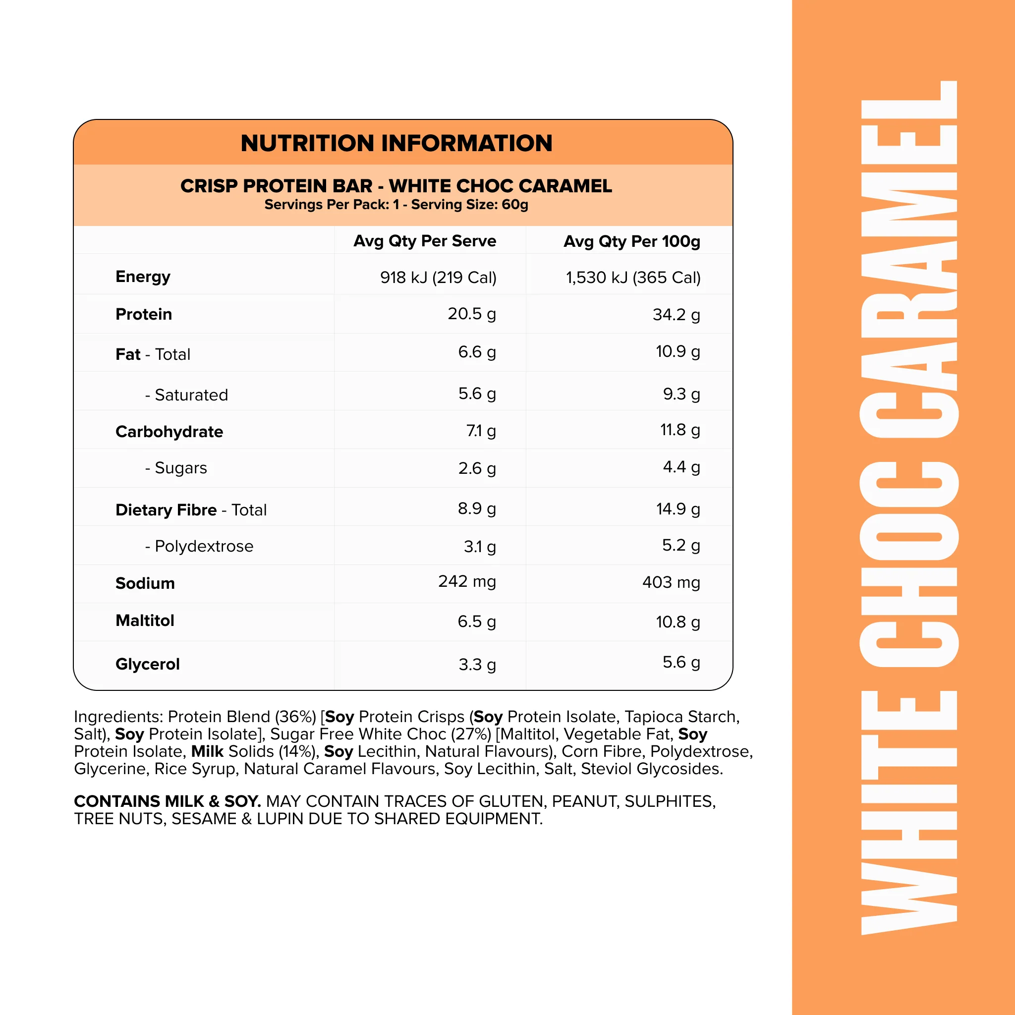 CRISP Protein Bar - White Choc Caramel - Box of 12 - Image 2