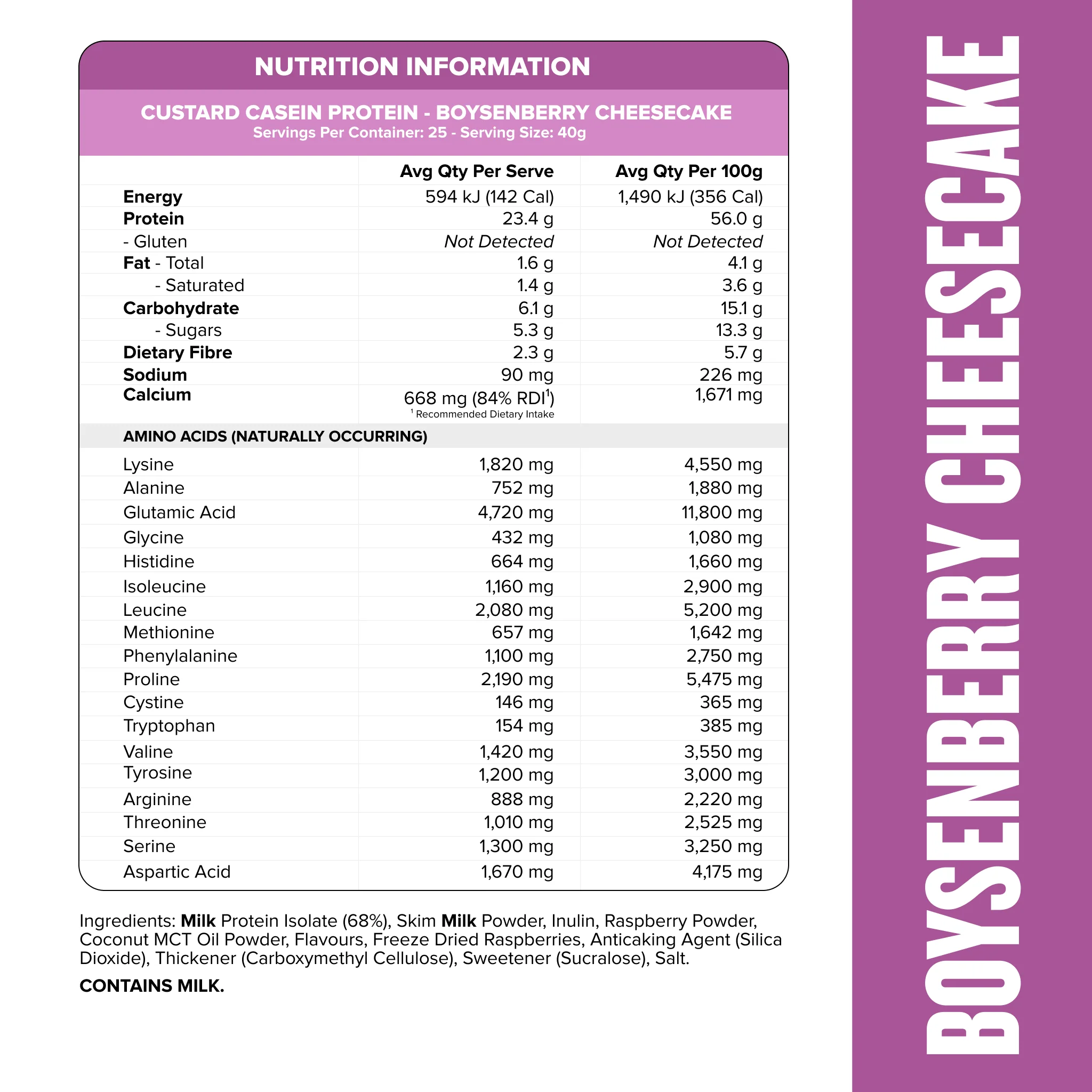 CUSTARD Casein Protein - Boysenberry Cheesecake - 25 serves - Image 2