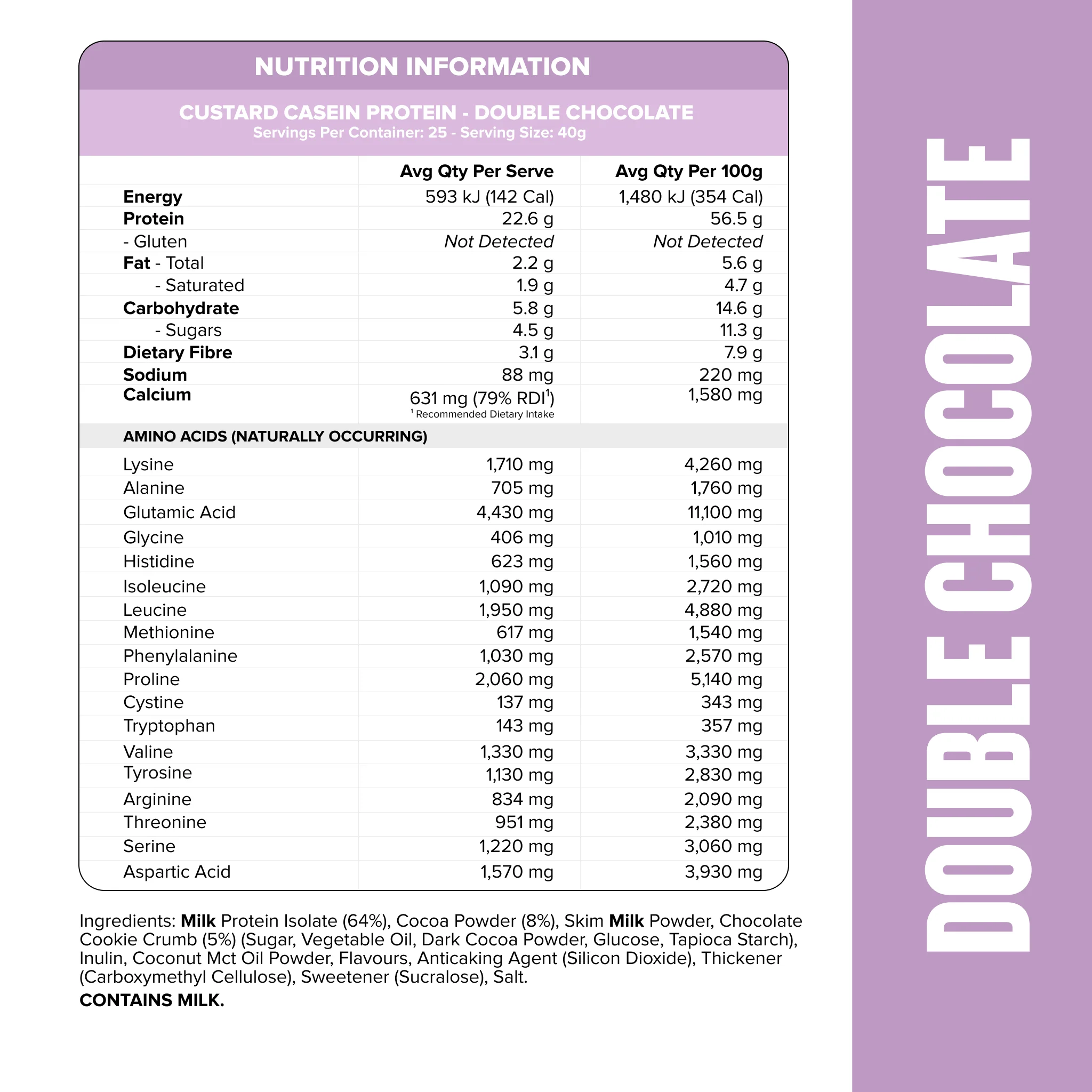 CUSTARD Casein Protein - Double Chocolate - 25 serves - Image 2