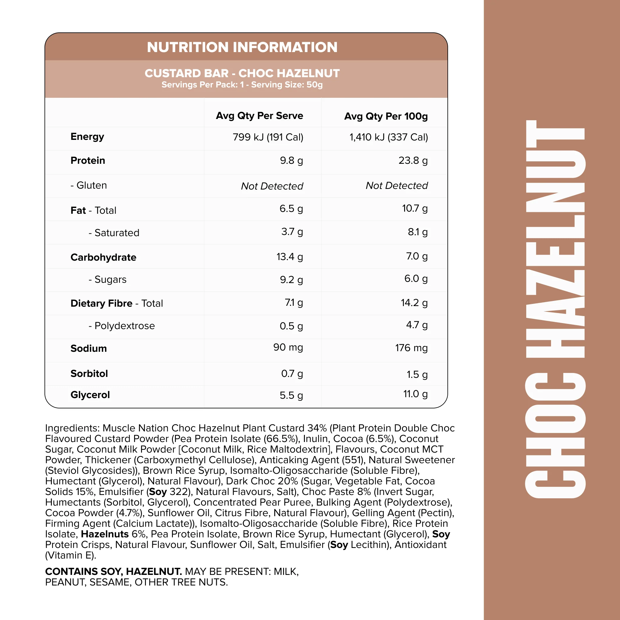 CUSTARD Plant Protein Bar (Vegan) - Choc Hazelnut - Box of 12 - Image 3