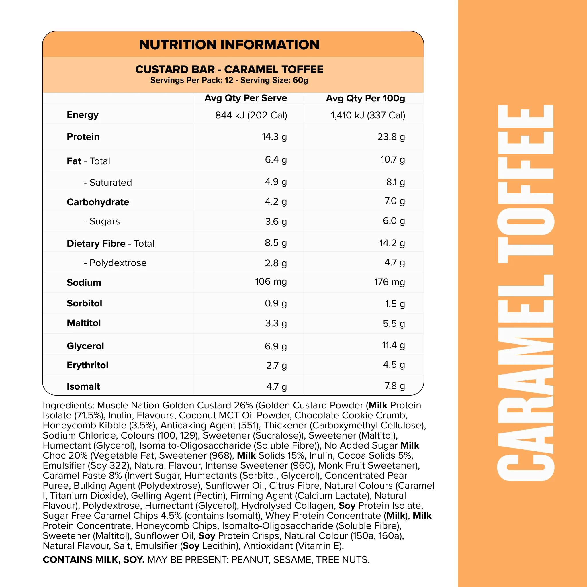 CUSTARD Protein Bar - Caramel Toffee - Box of 12 - Image 3