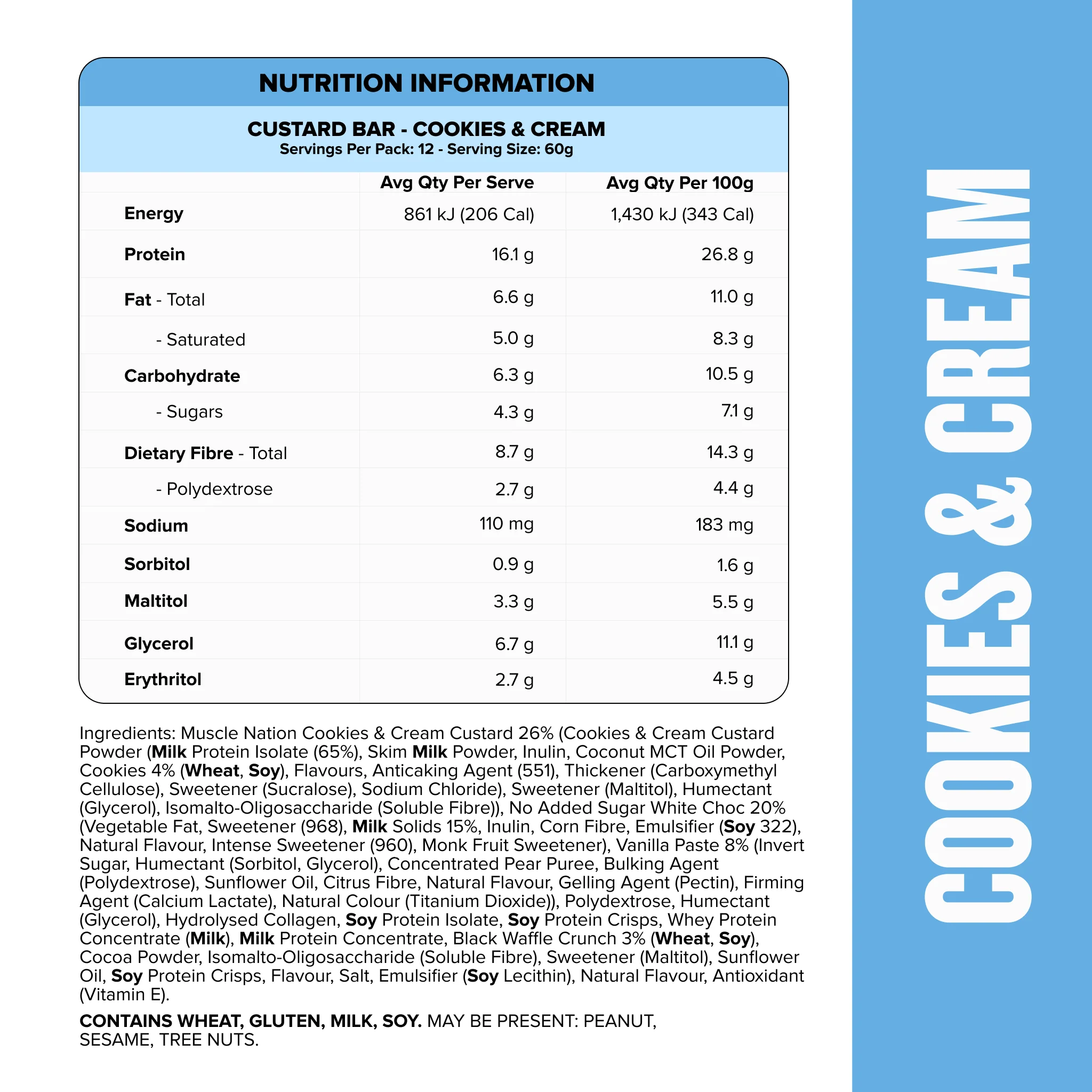 CUSTARD Protein Bar - Cookies & Cream - Box of 12 - Image 3