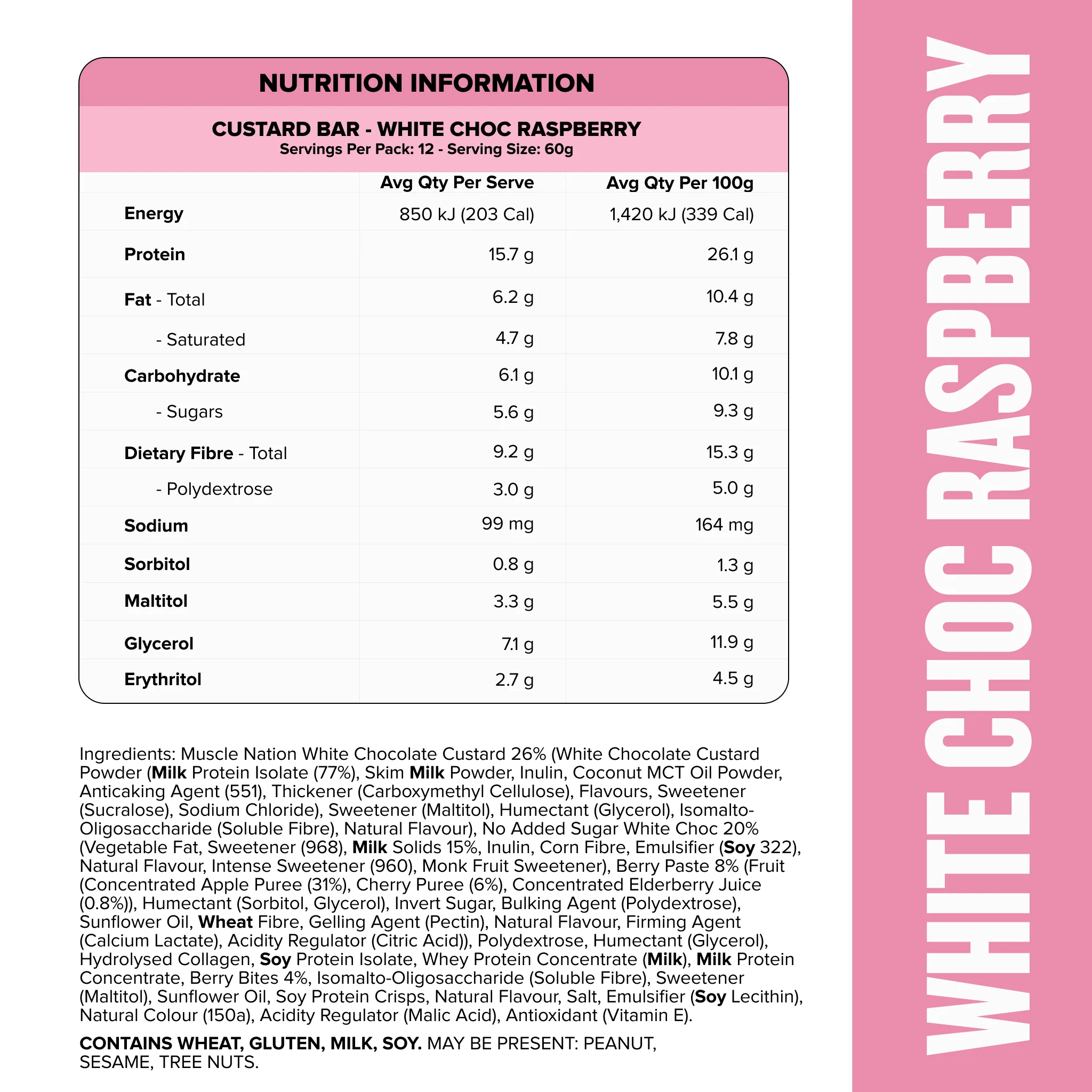 CUSTARD Protein Bar - White Choc Raspberry - Box of 12 - Image 3