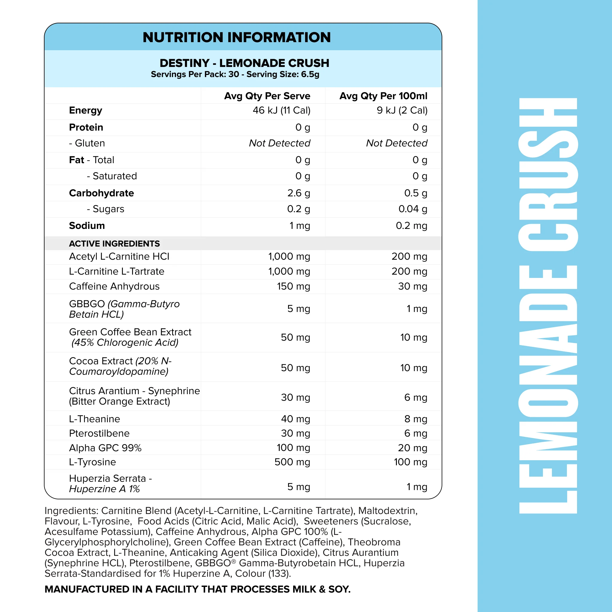 DESTINY Pre-Workout Burn - Lemonade Crush - 30 serves - Image 2