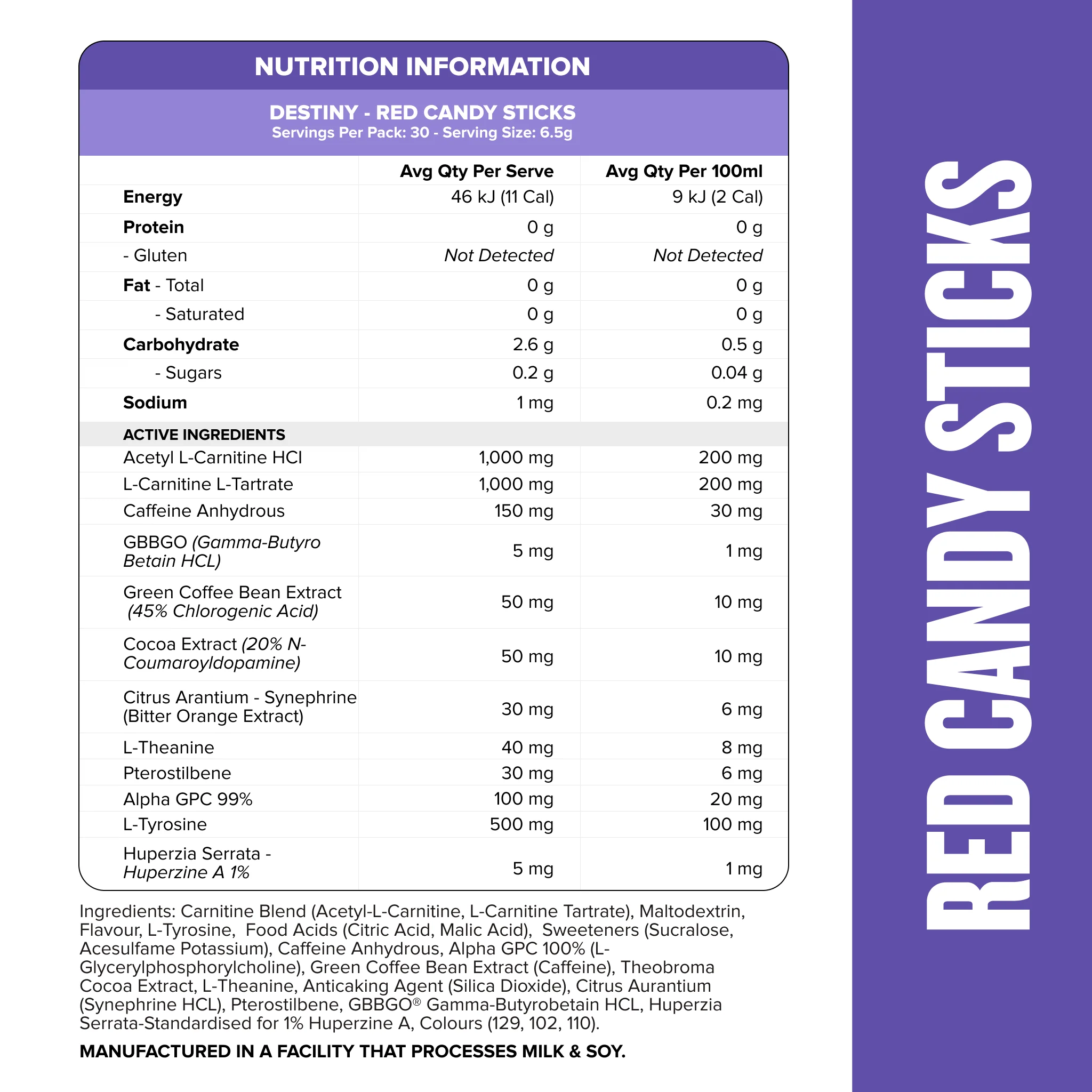 DESTINY Pre-Workout Burn - Red Candy Sticks - 30 serves - Image 2