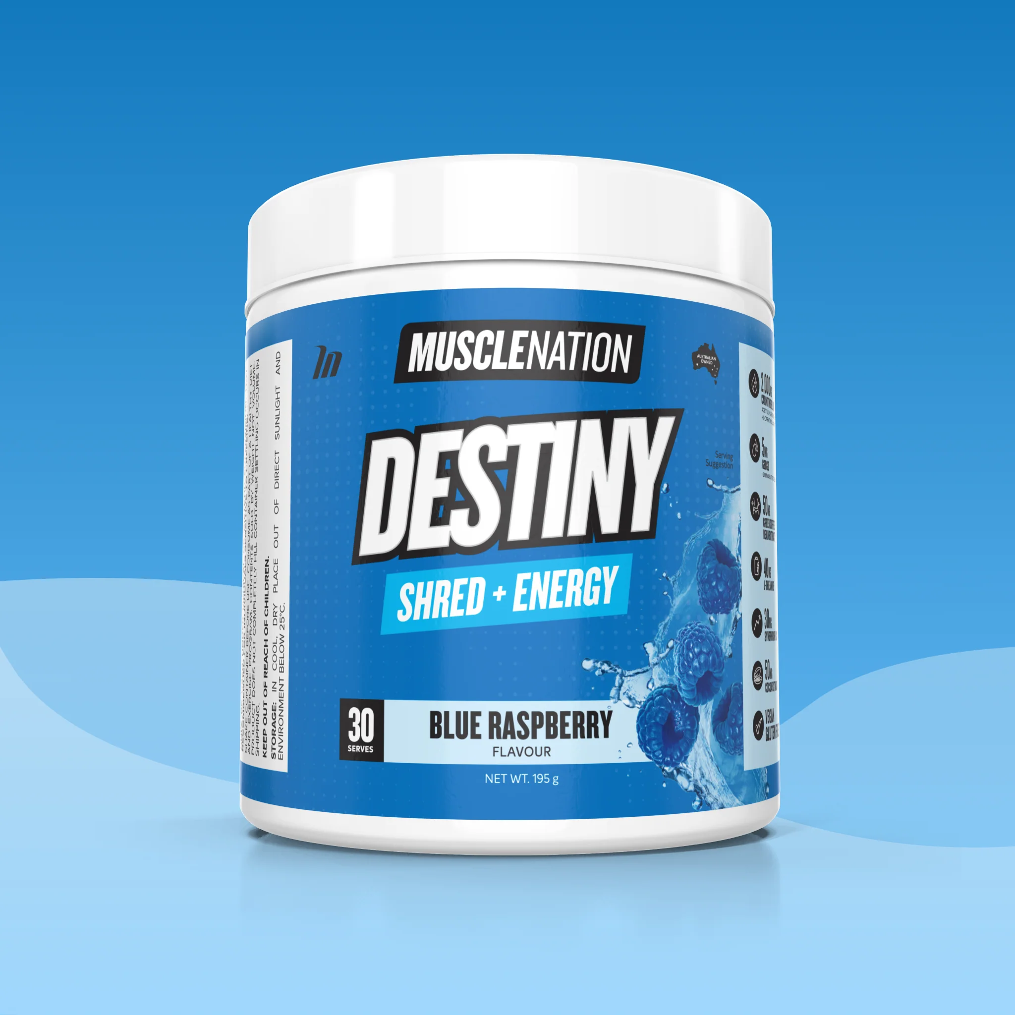DESTINY Pre-Workout Burn - Blue Raspberry - 30 serves