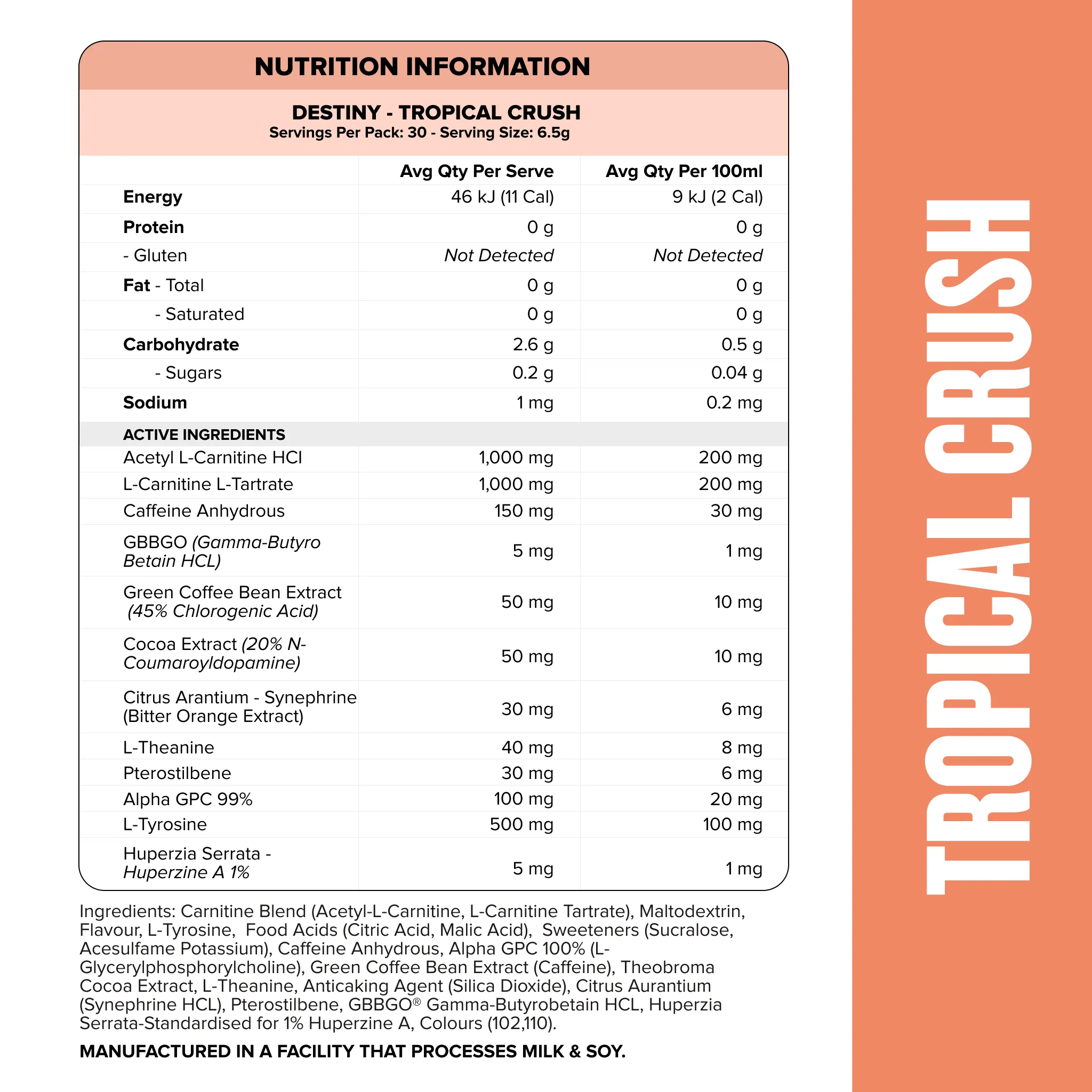 DESTINY Pre-Workout Burn - Tropical Crush - 30 serves - Image 2