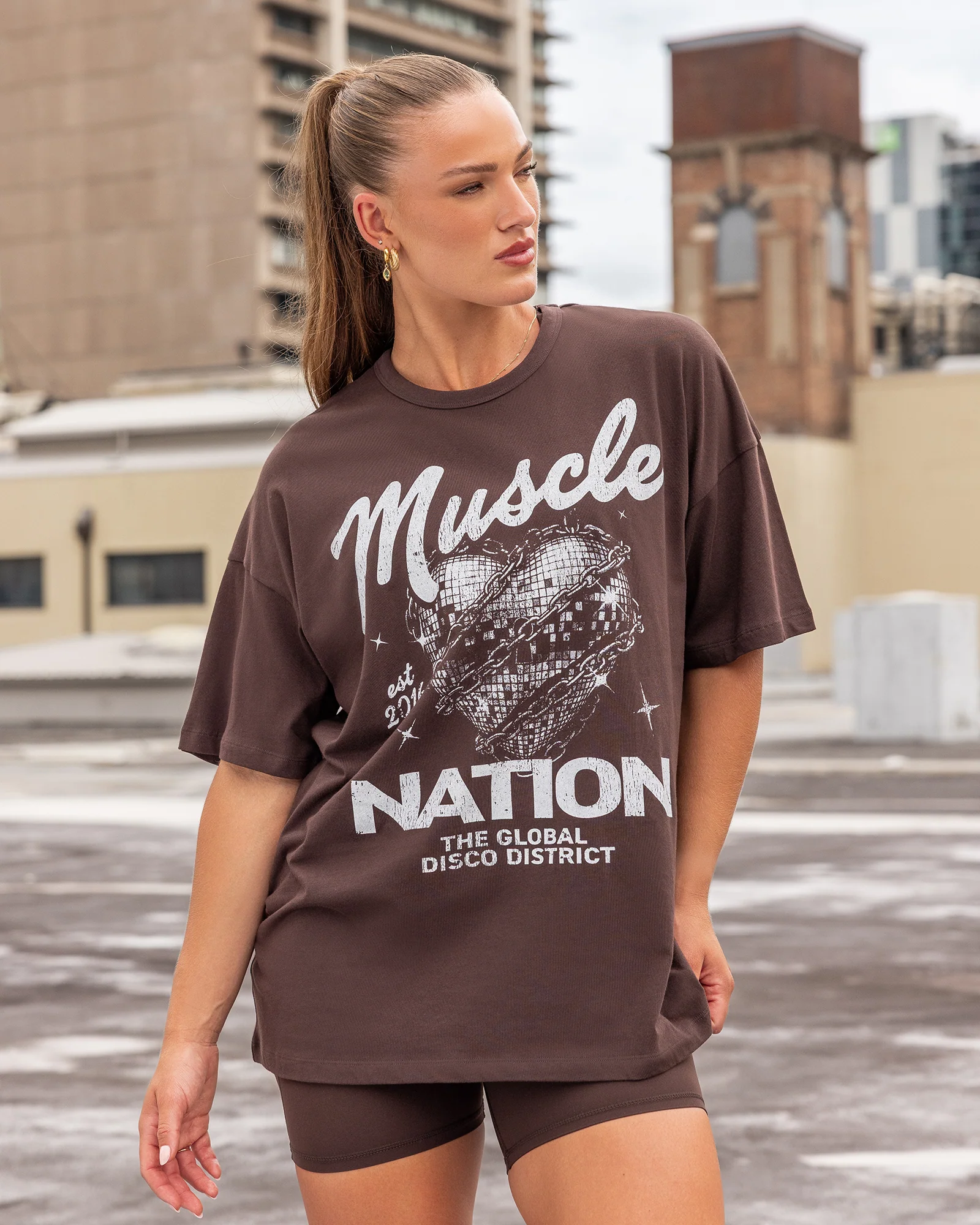 Disco District Oversized Tee - Cocoa