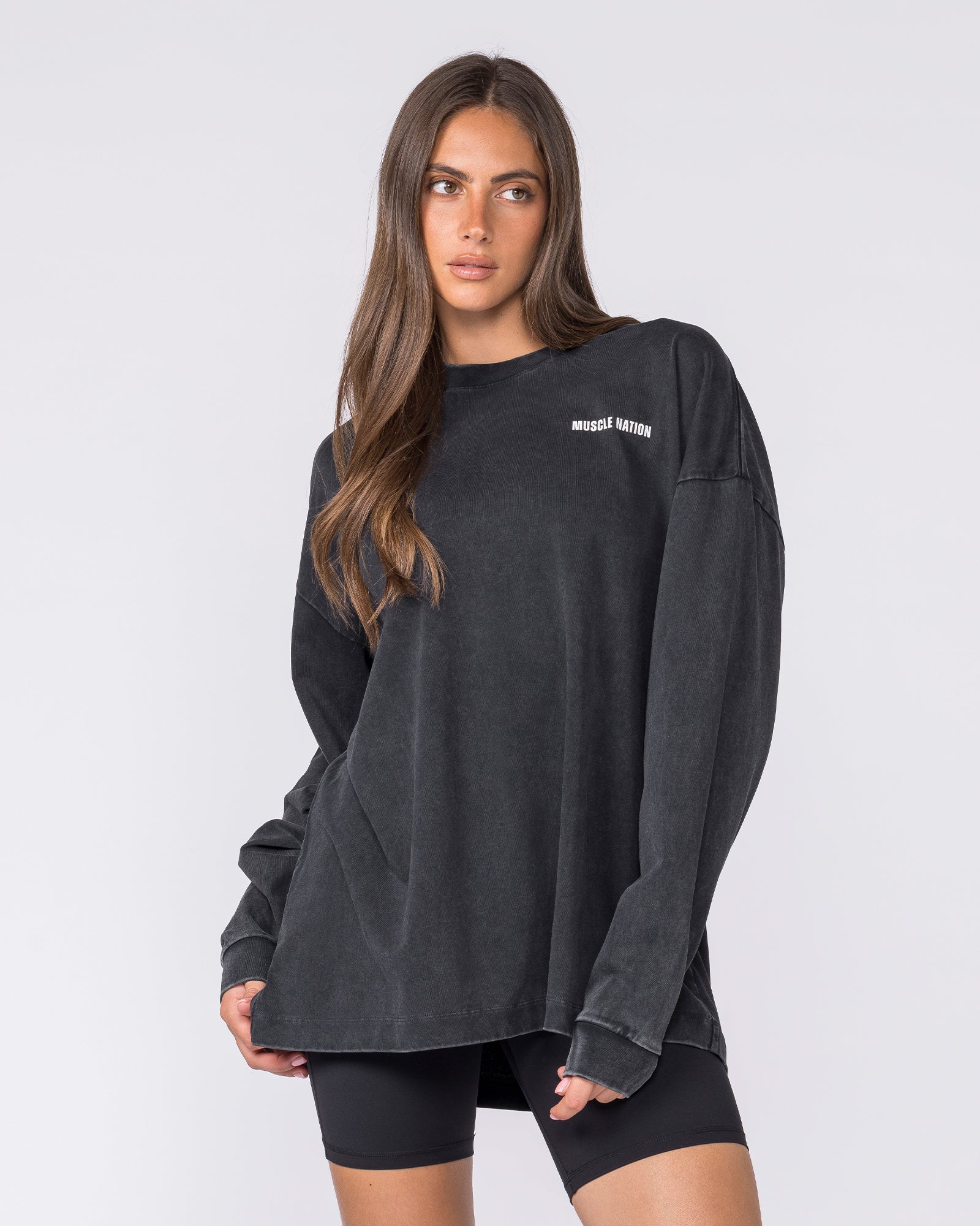 Essential Oversized Long Sleeve Vintage Tee - Washed Black - Image 6