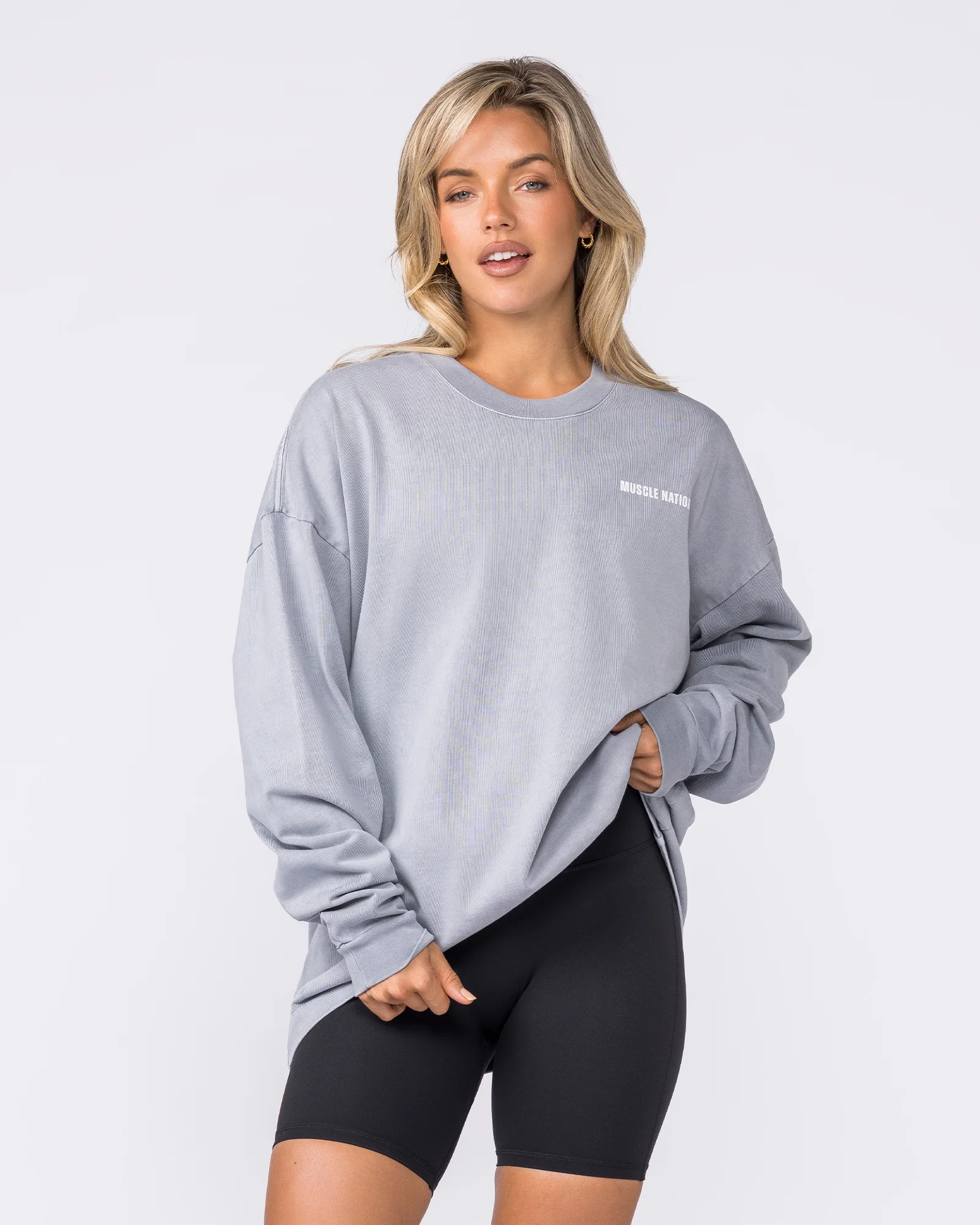 Essential Oversized Long Sleeve Vintage Tee - Washed Cement - Image 6