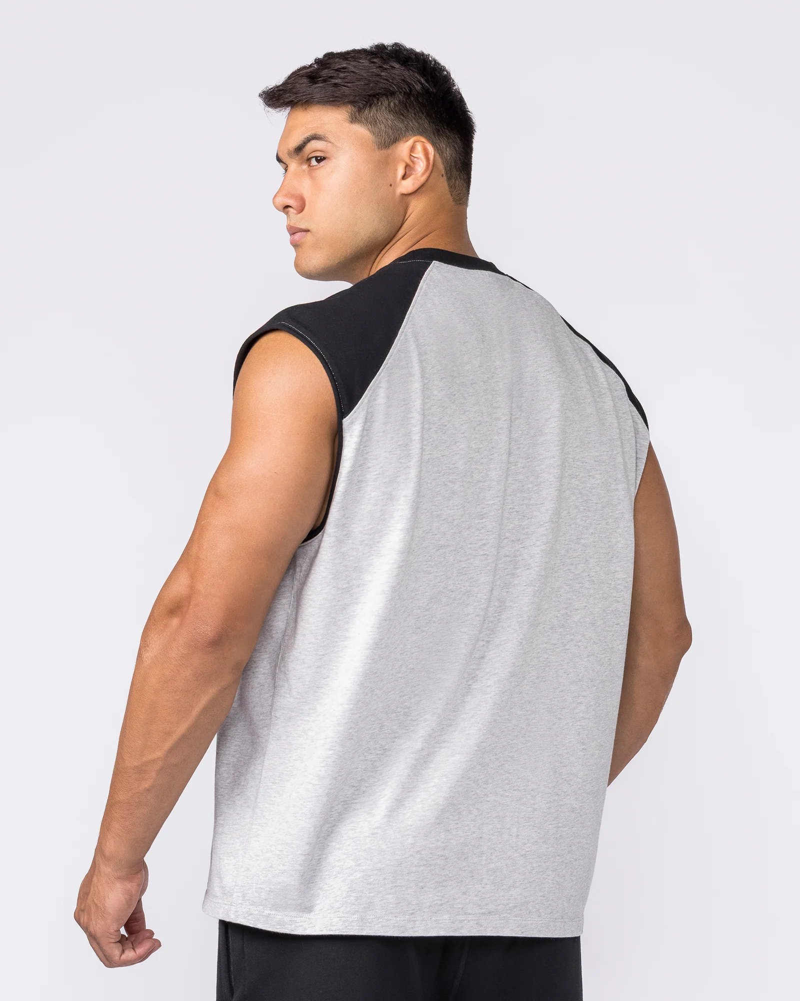 Essential Raglan Boxy Muscle Tank - Grey Marl / Black - Image 2