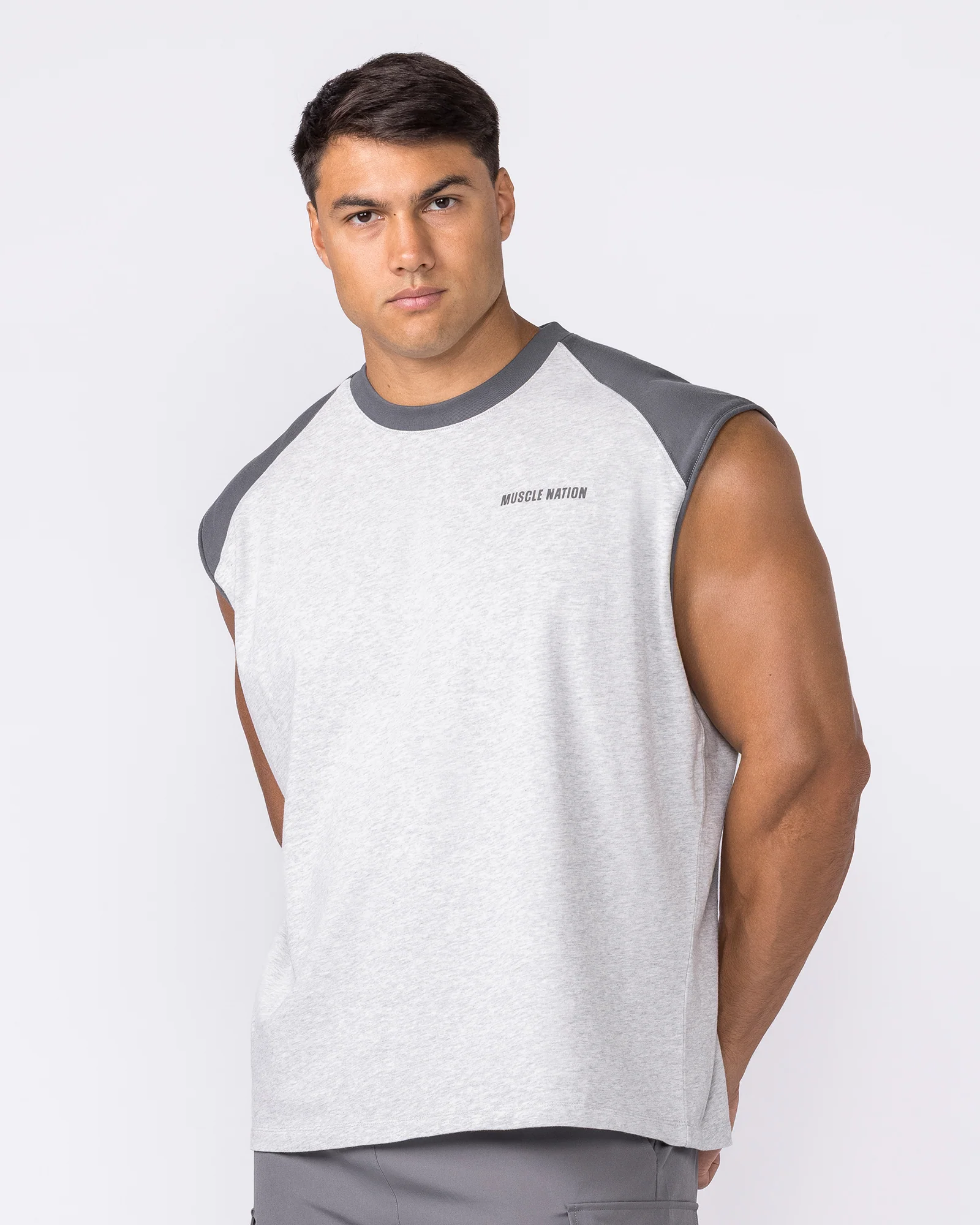 Essential Raglan Boxy Muscle Tank - Grey Marl / Tornado - Image 4