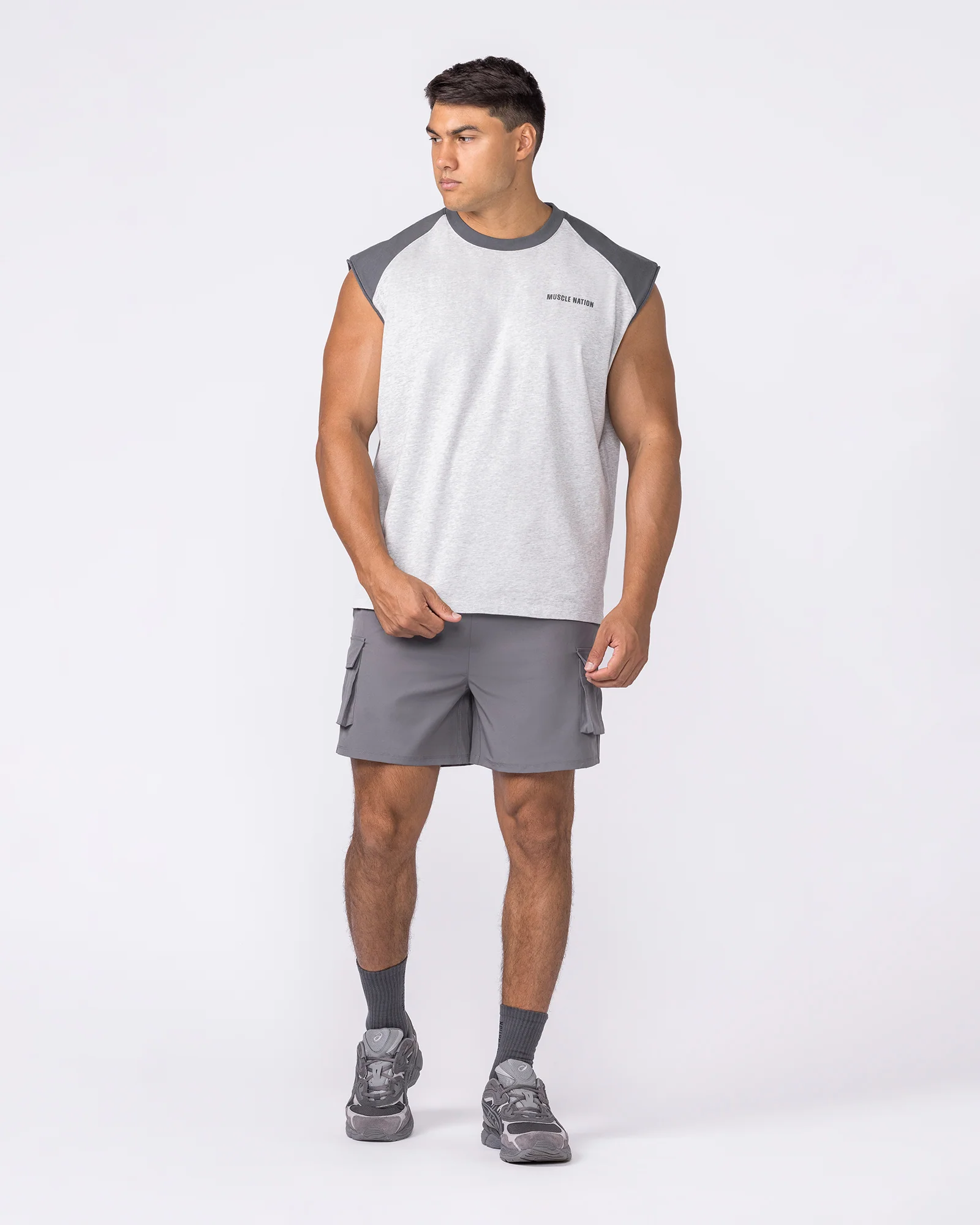 Essential Raglan Boxy Muscle Tank - Grey Marl / Tornado - Image 6
