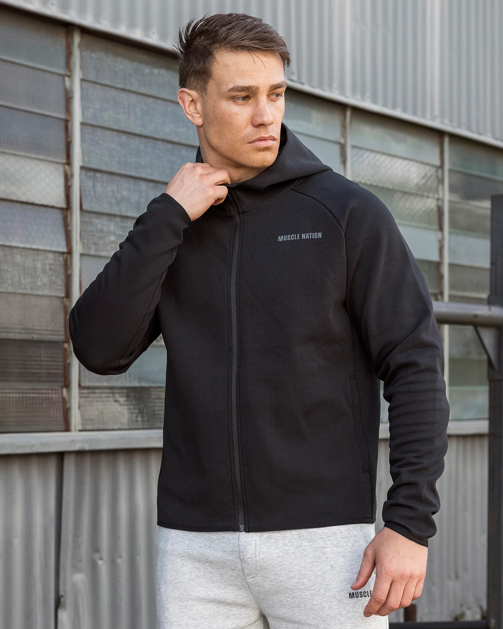 Essential Tech Zip Hoodie - Black