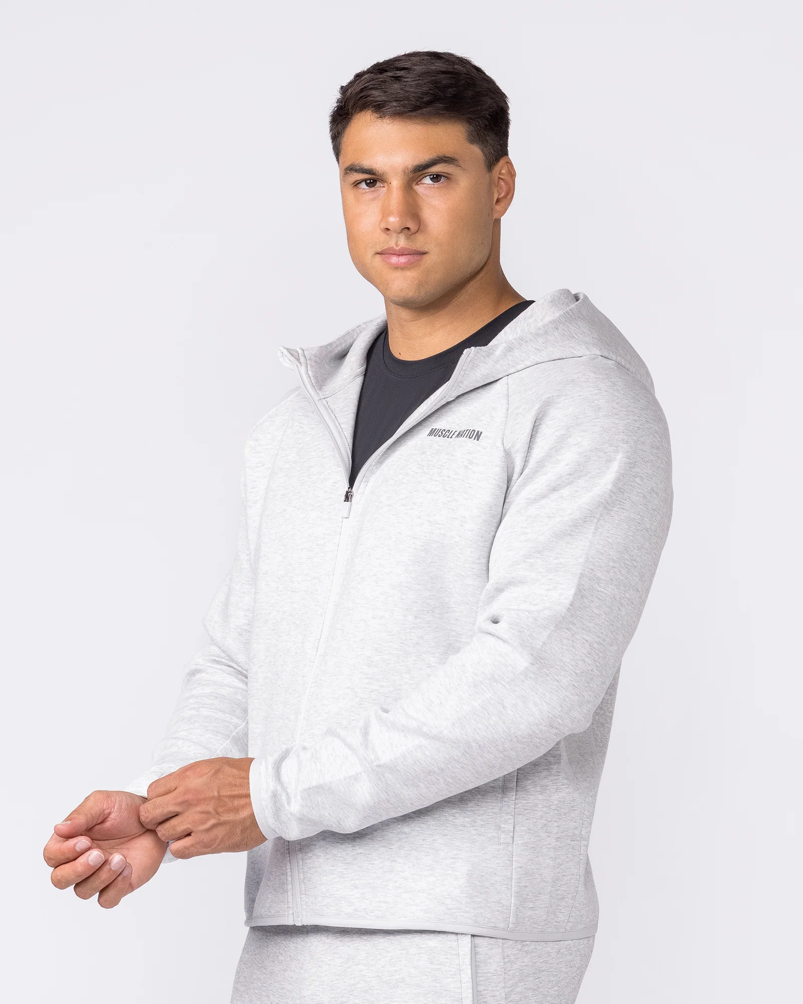 Essential Tech Zip Hoodie - Grey Marl - Image 4