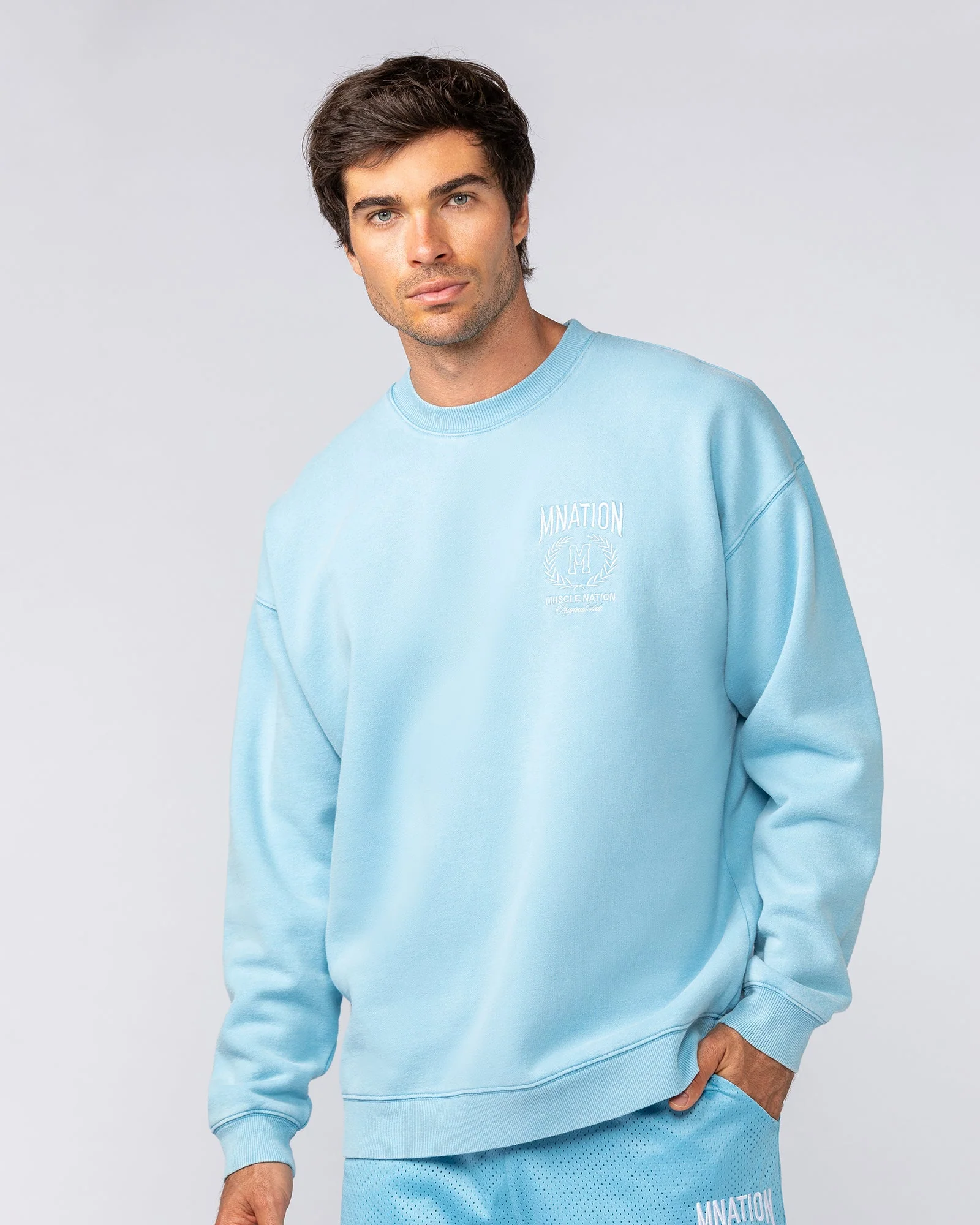 Heritage Crest Crew Pullover - Washed Light Blue - Image 3