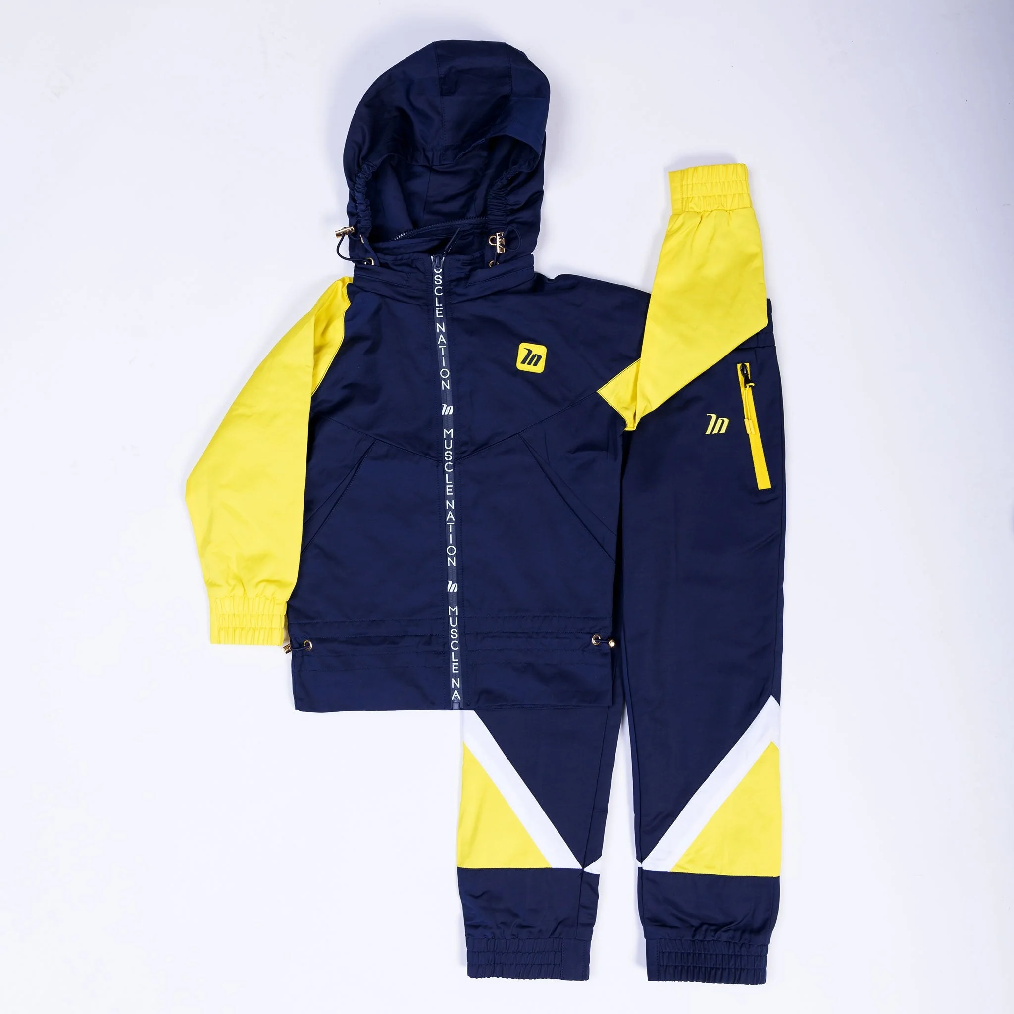 Kids MN Retro Tracksuit Pants - Navy / Yellow - Image 8