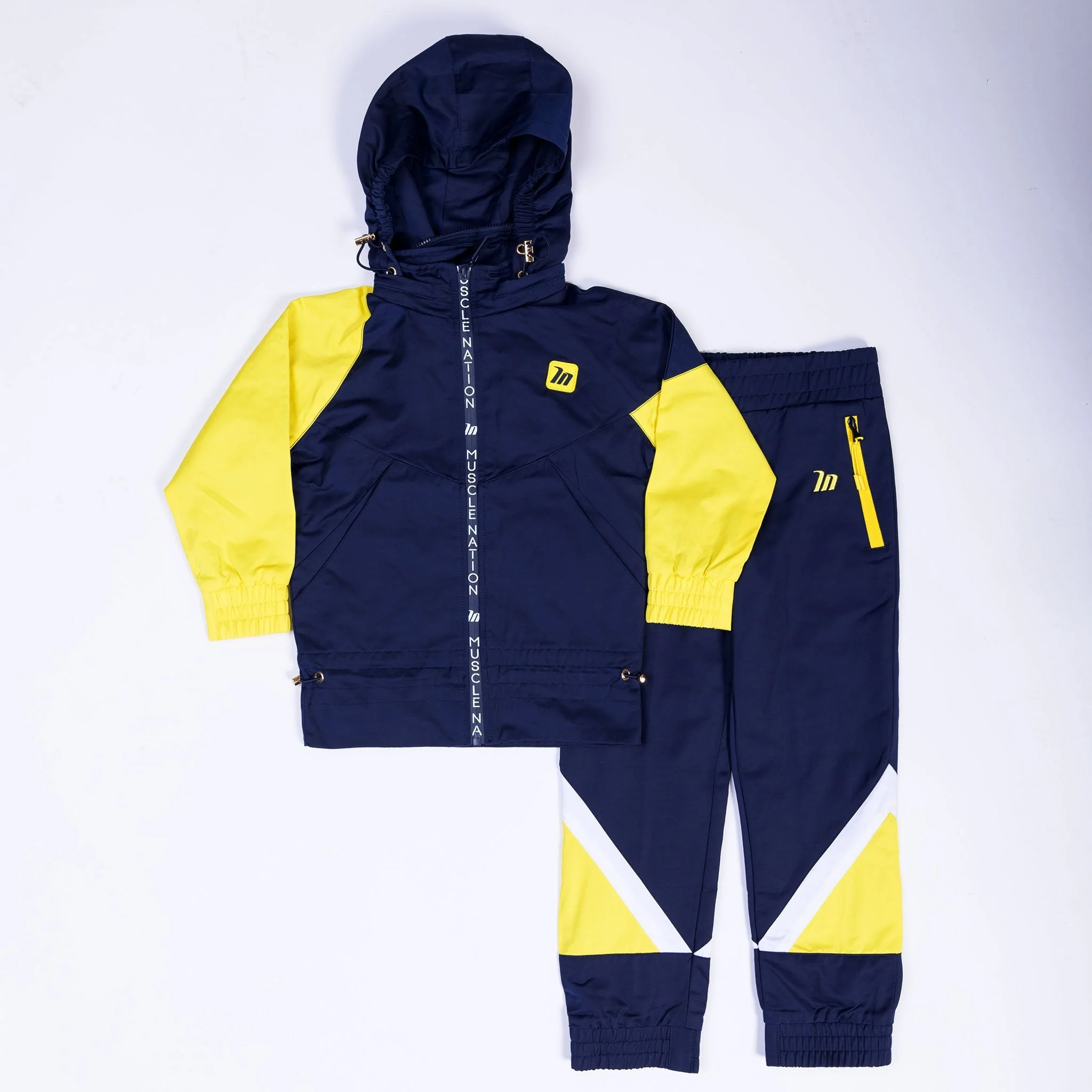 Kids MN Retro Tracksuit Pants - Navy / Yellow - Image 9
