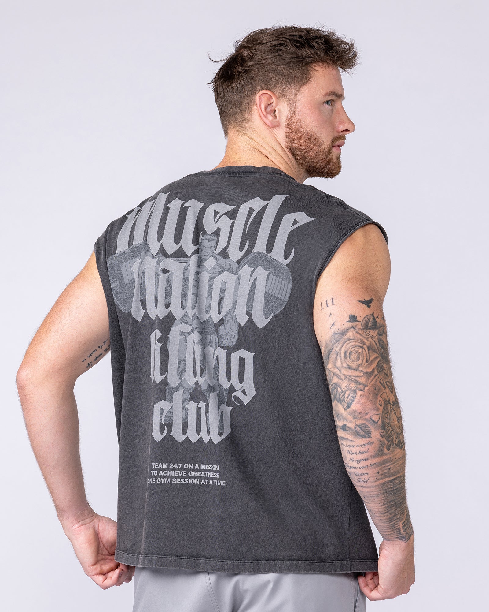 Lifting Club Vintage Boxy Muscle Tank - Washed Black - Image 5