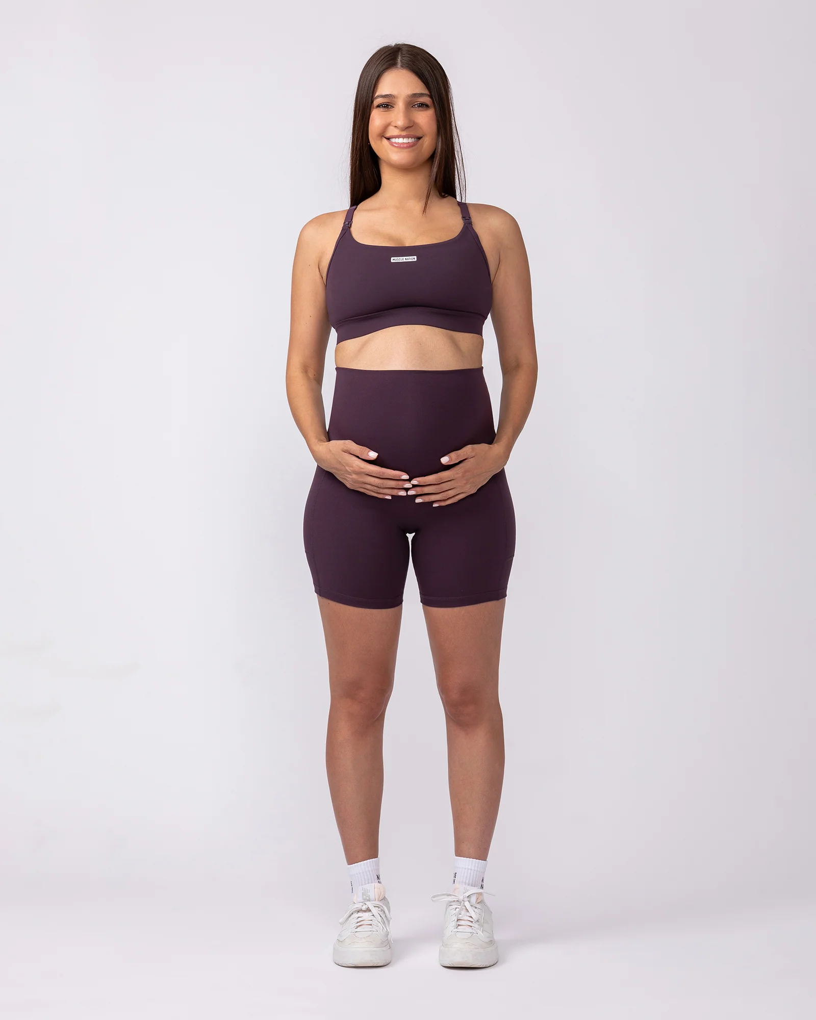 Maternity Everyday Pocket Bike Shorts - Midnight Plum - Image 6
