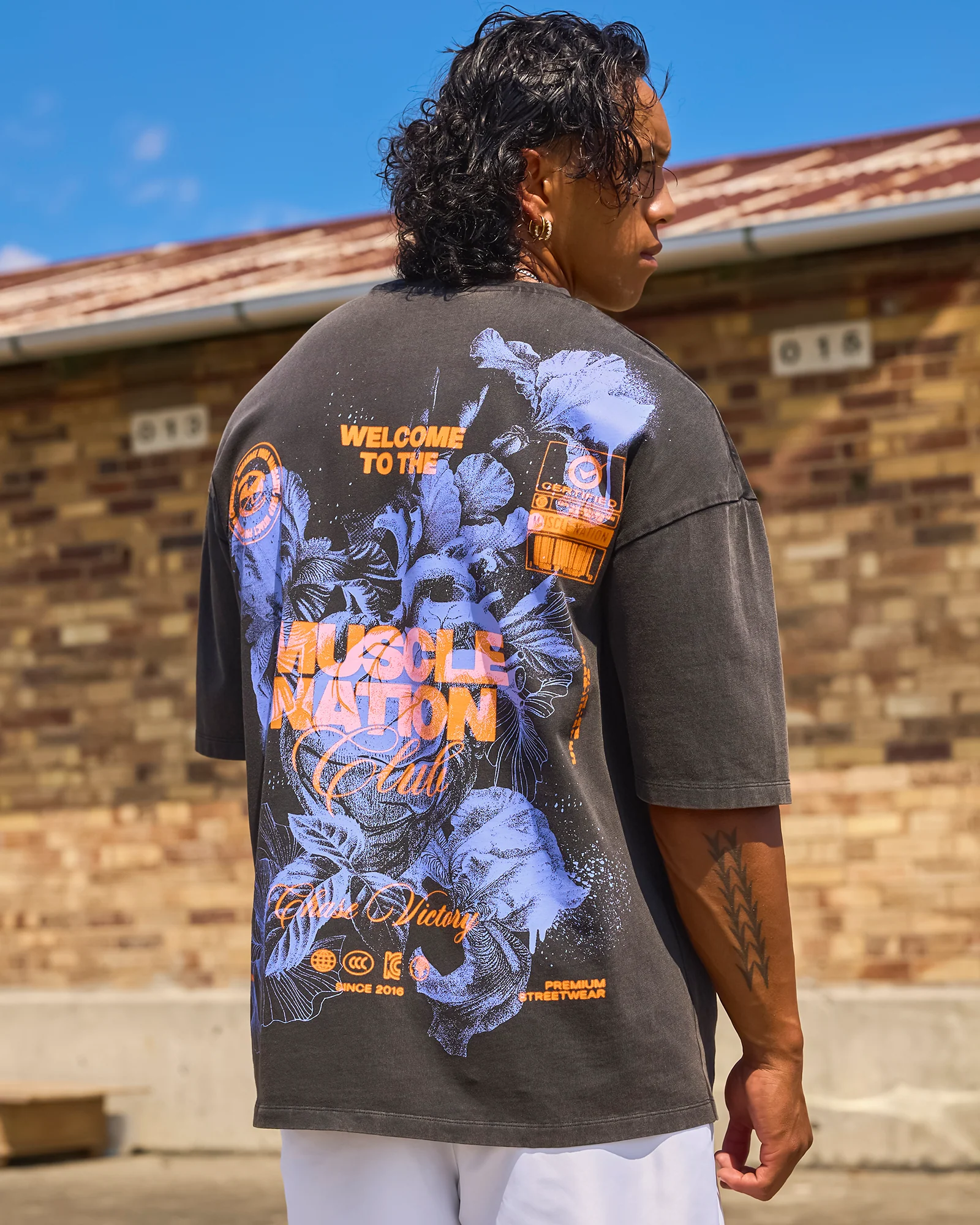 Mens Neon Iris Oversized Vintage Tee - Washed Black