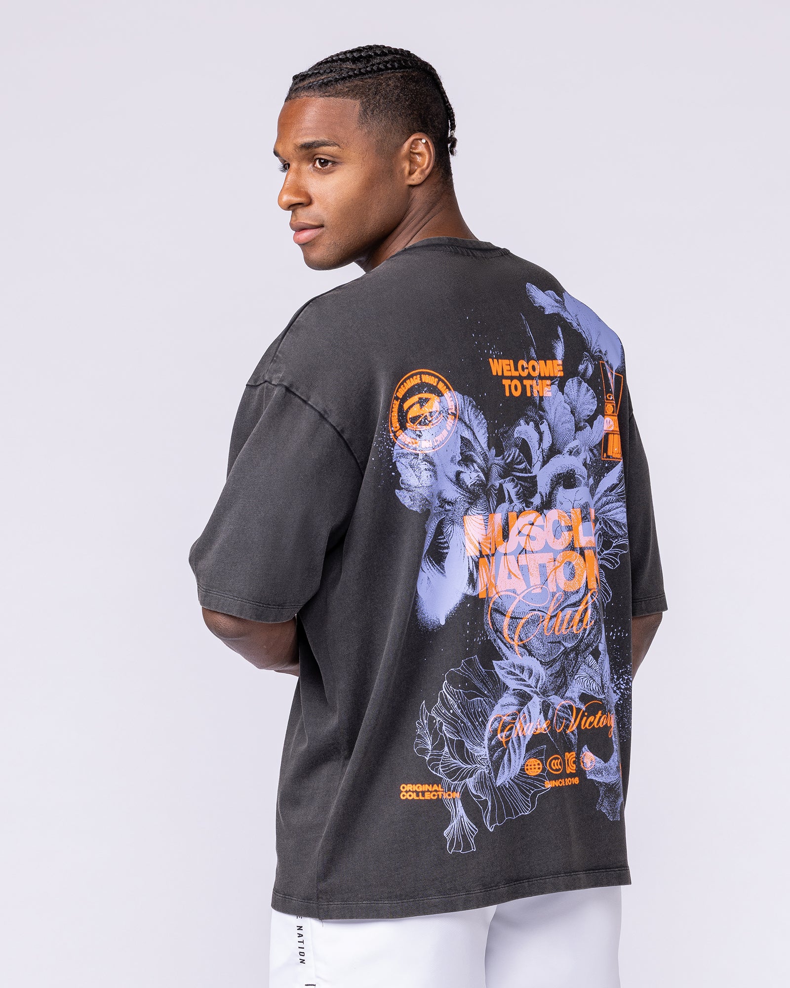 Mens Neon Iris Oversized Vintage Tee - Washed Black - Image 3