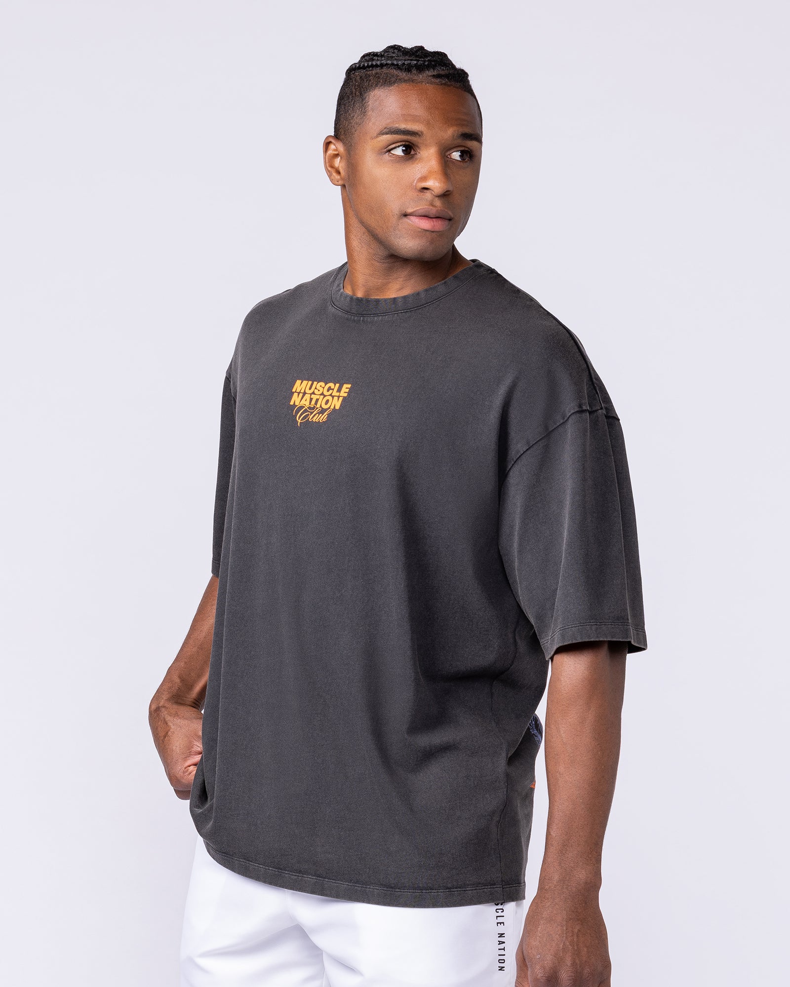 Mens Neon Iris Oversized Vintage Tee - Washed Black - Image 4