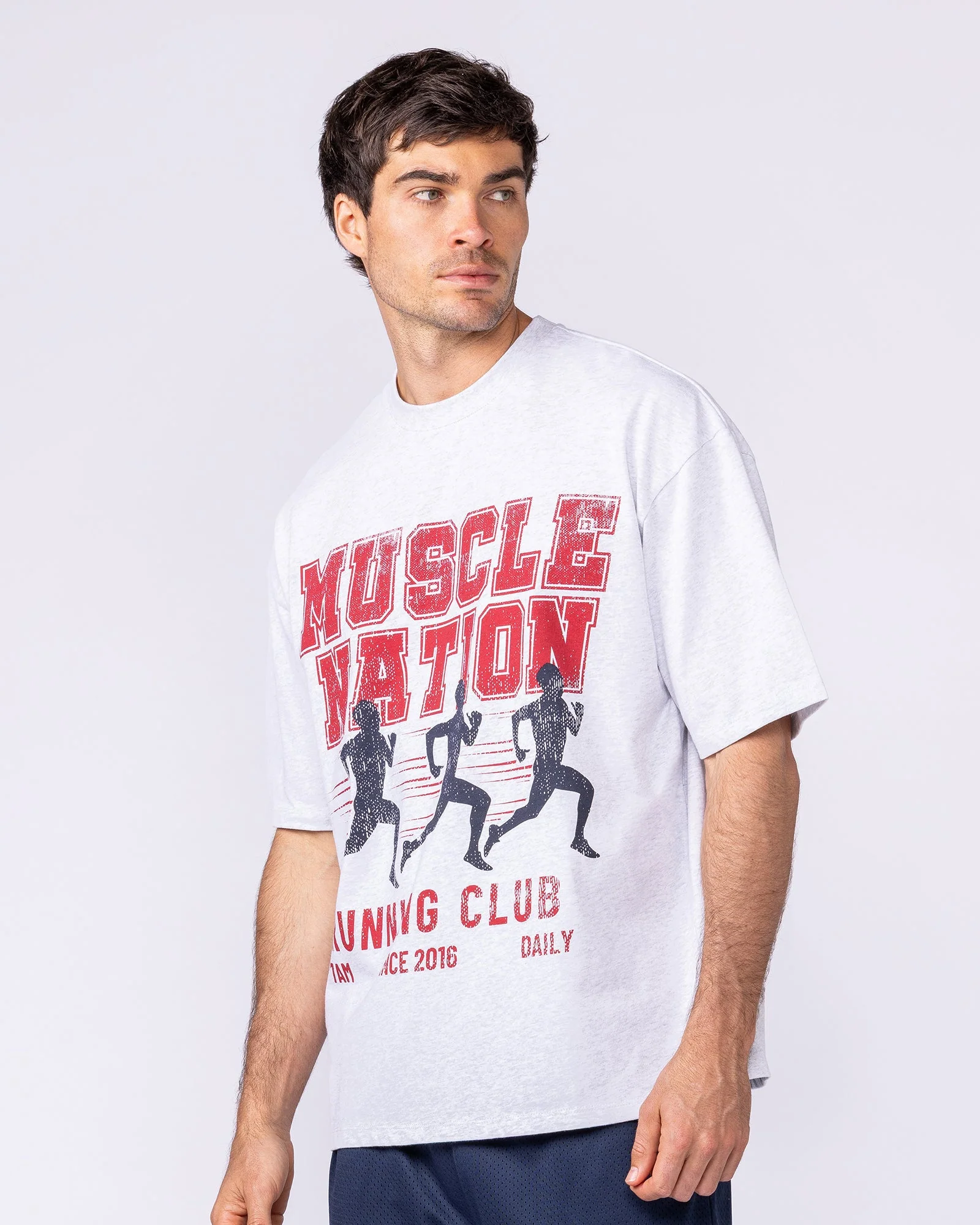 Mens Running Club Oversized Tee - Snow Grey Marl - Image 4