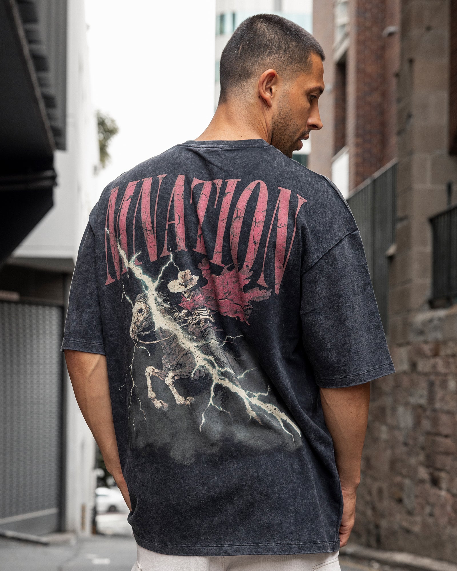 Night Rider Vintage Oversized Tee - Washed Black