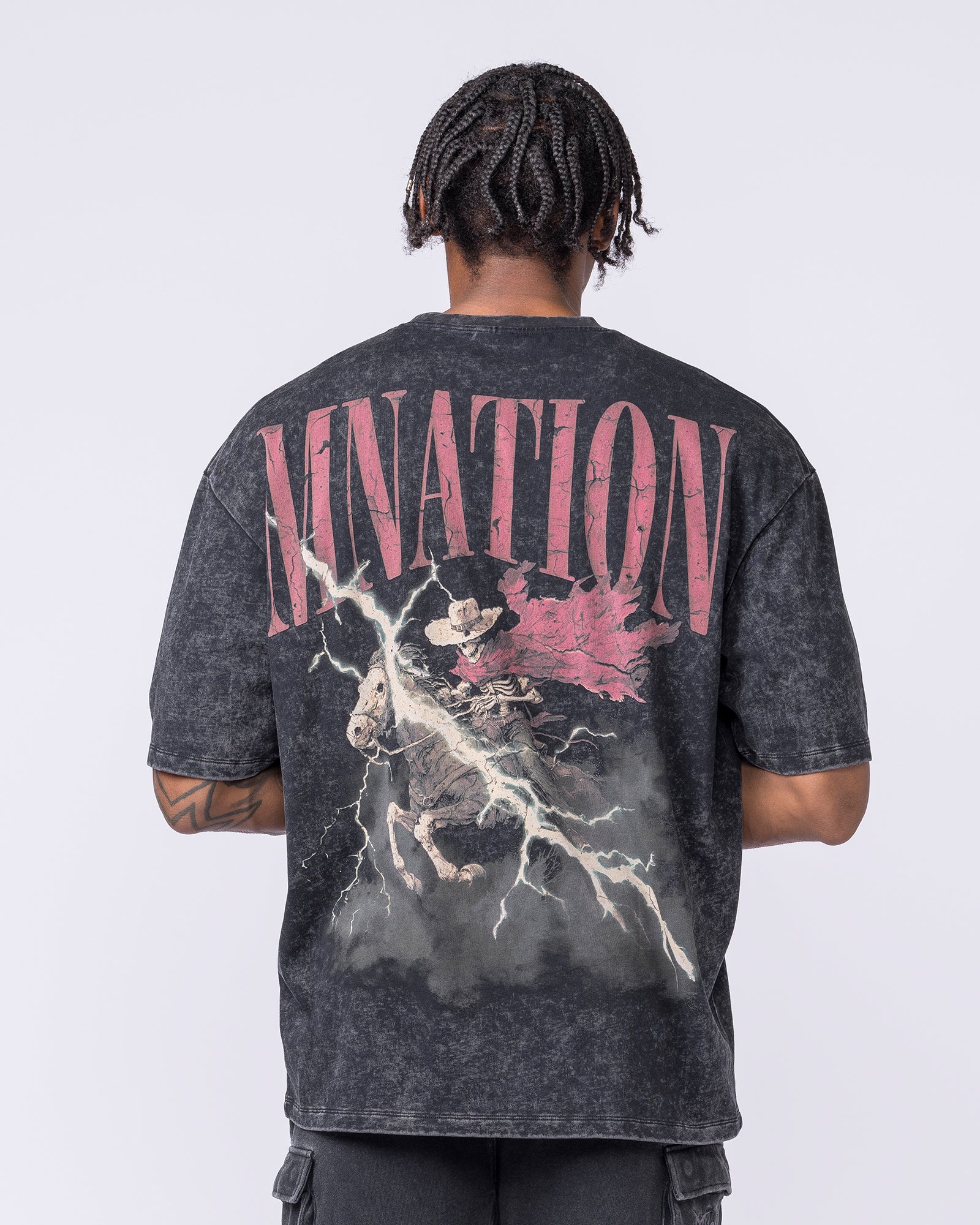 Night Rider Vintage Oversized Tee - Washed Black - Image 2