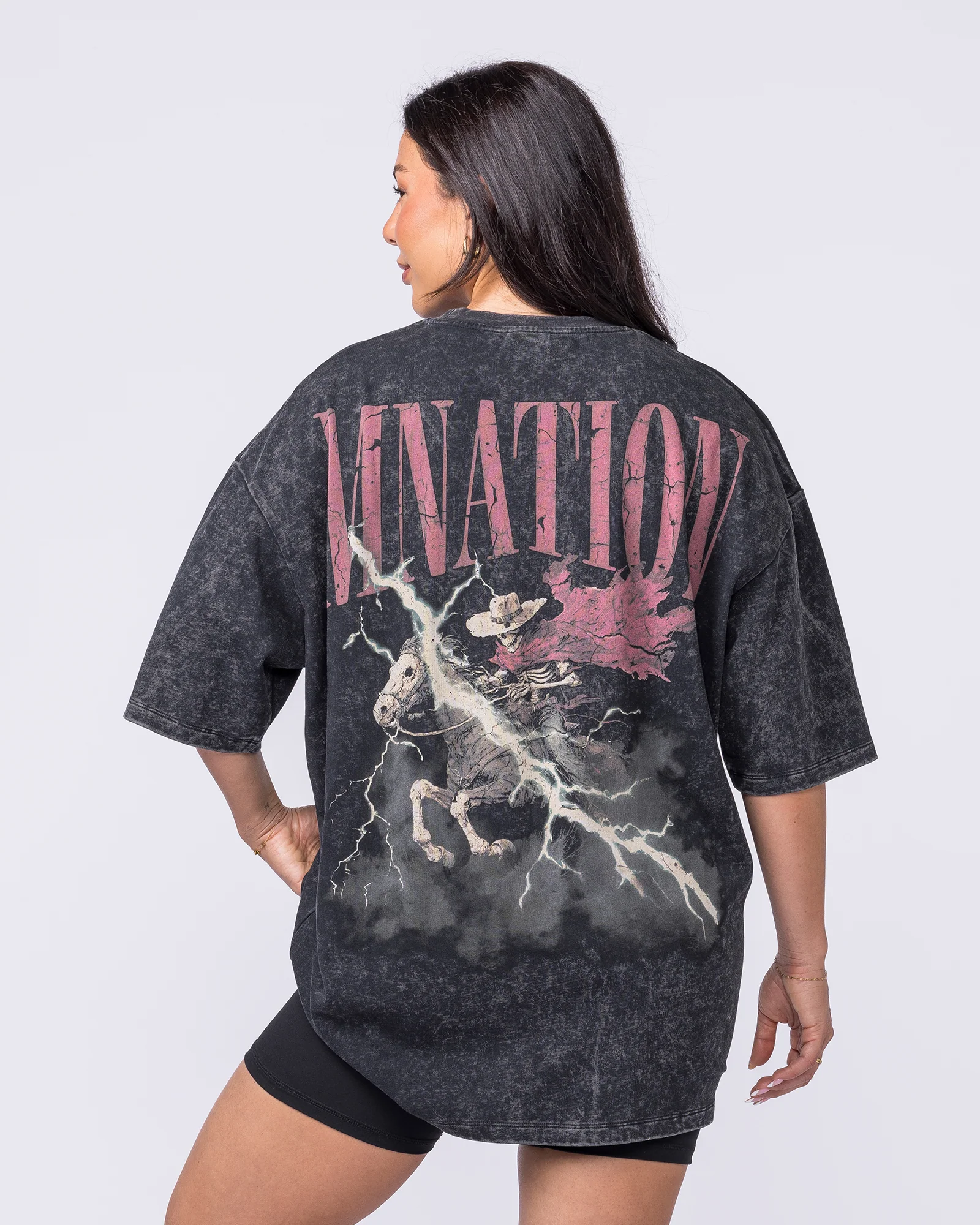 Night Rider Vintage Oversized Tee - Washed Black - Image 8