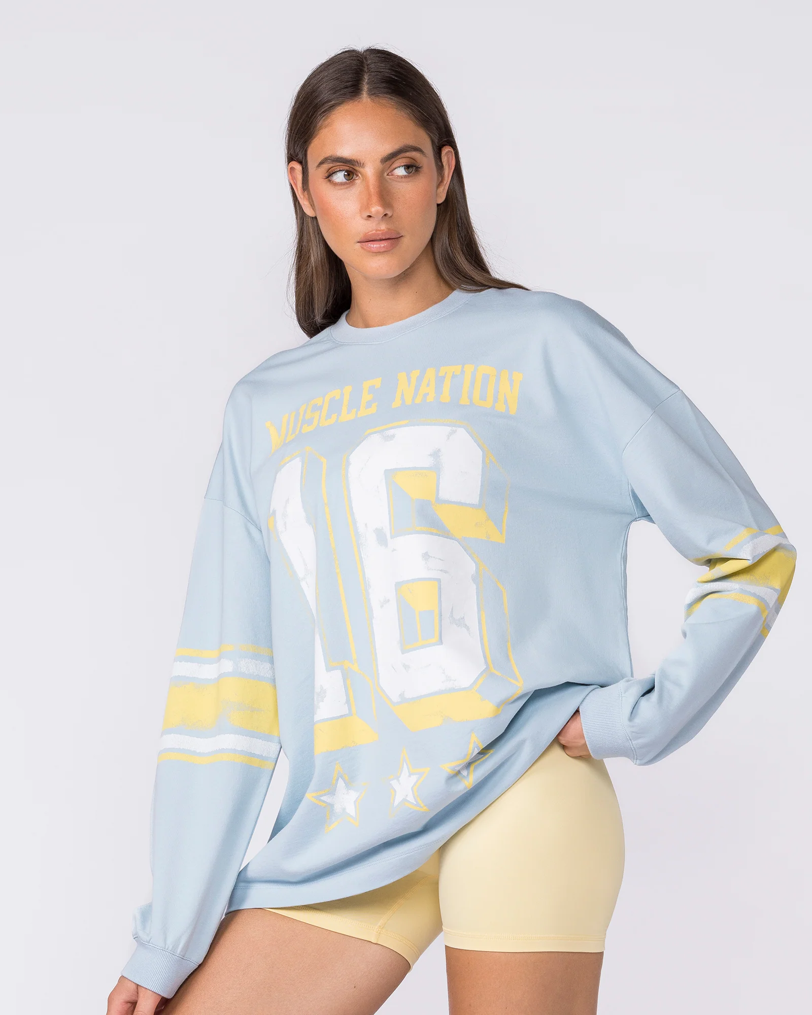 Numero Loopback Oversized Long Sleeve Top - Blue Bell - Image 4