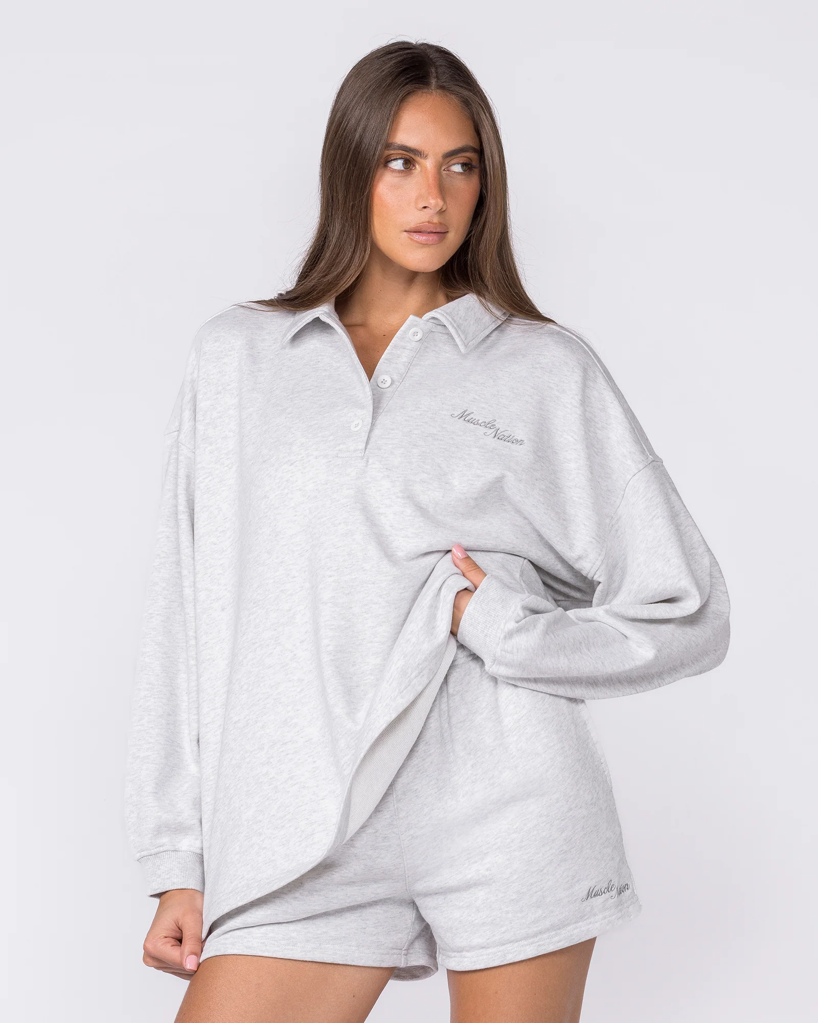 Polo Relaxed Pullover - Snow Grey Marl - Image 3