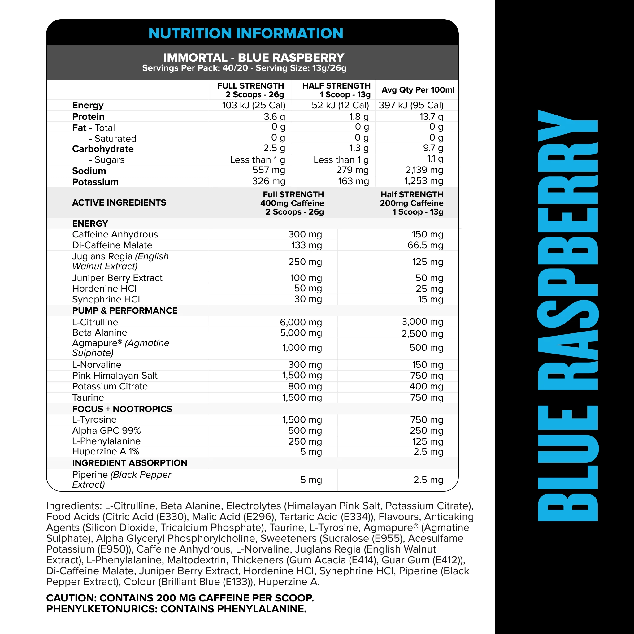 IMMORTAL Pre-Workout - Blue Raspberry - 40 serves - Image 2