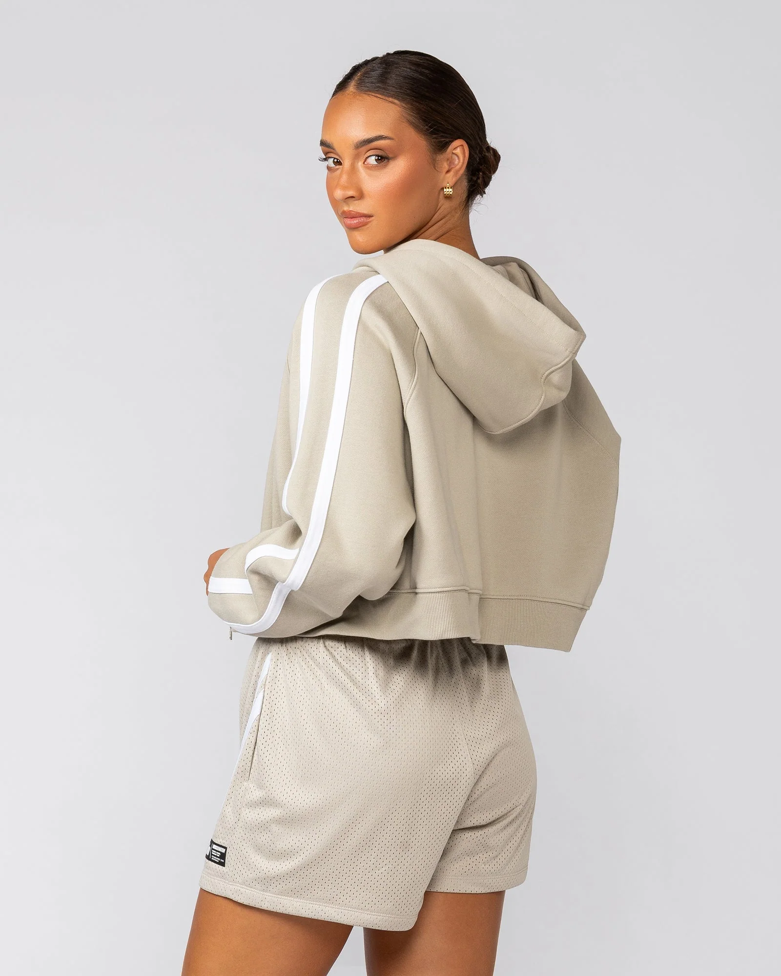 Recoup Cropped Zip Up Hoodie - Stone - Image 4