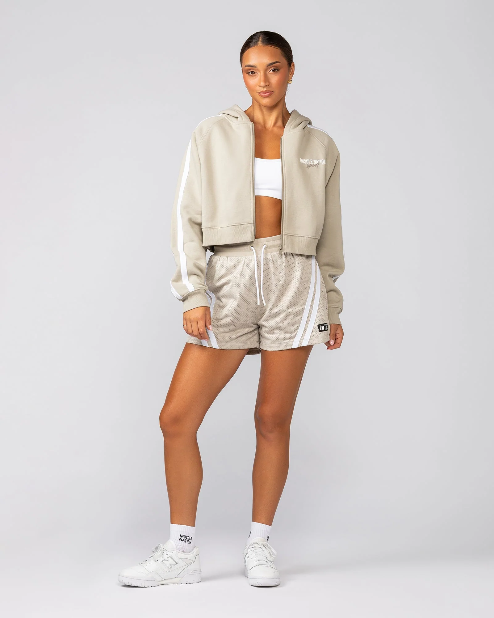Recoup Cropped Zip Up Hoodie - Stone - Image 6