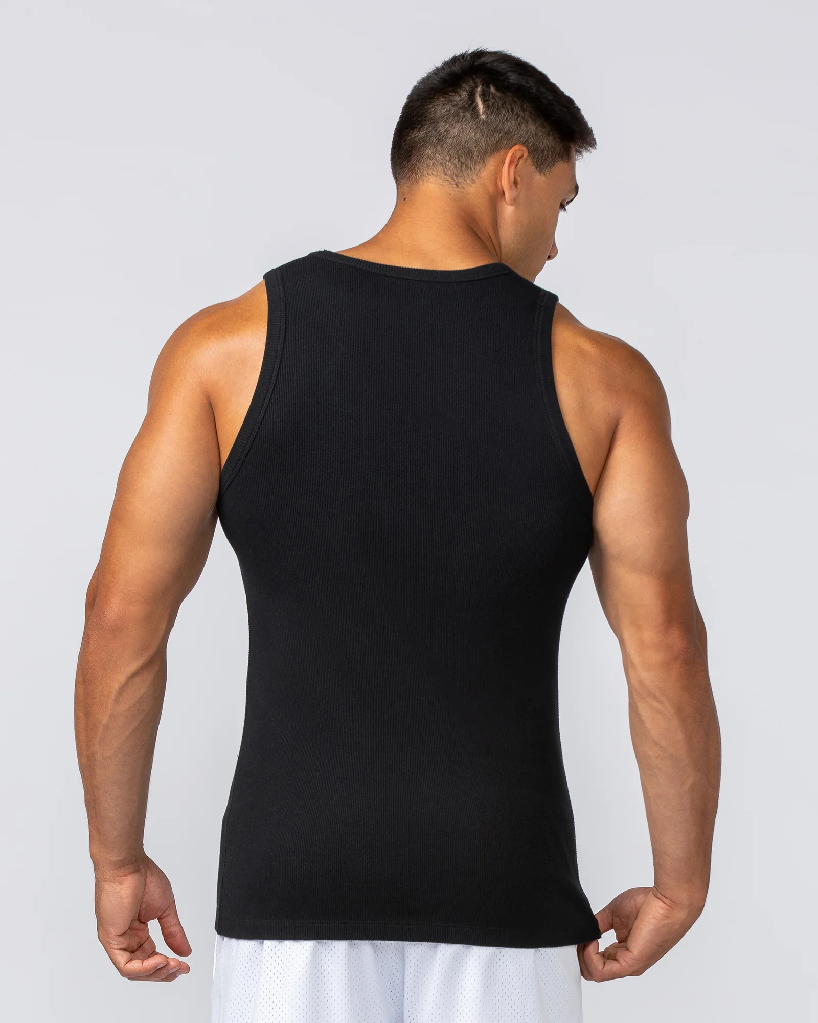 Rib Fitted Training Tank - Black - Image 5