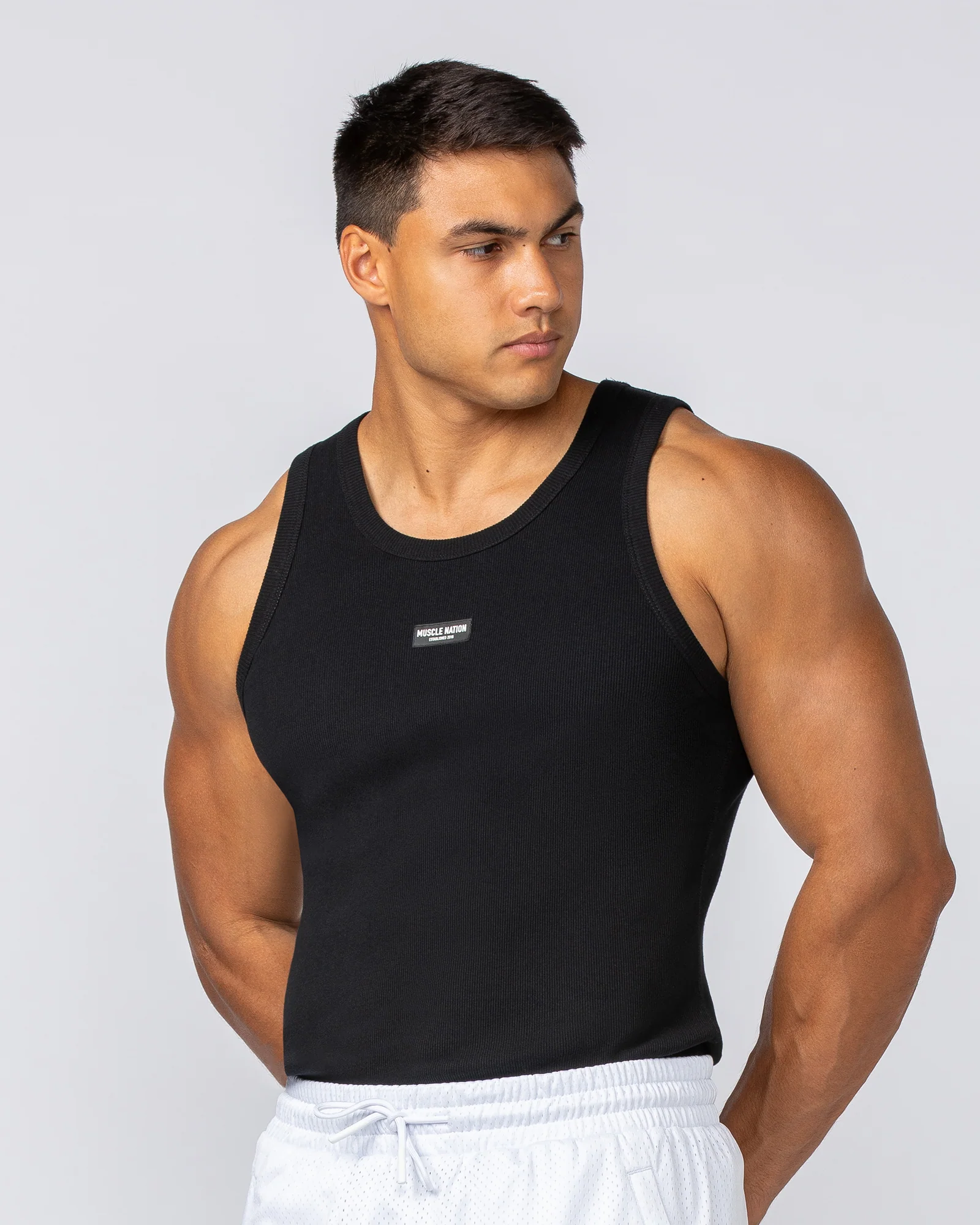 Rib Fitted Training Tank - Black - Image 6