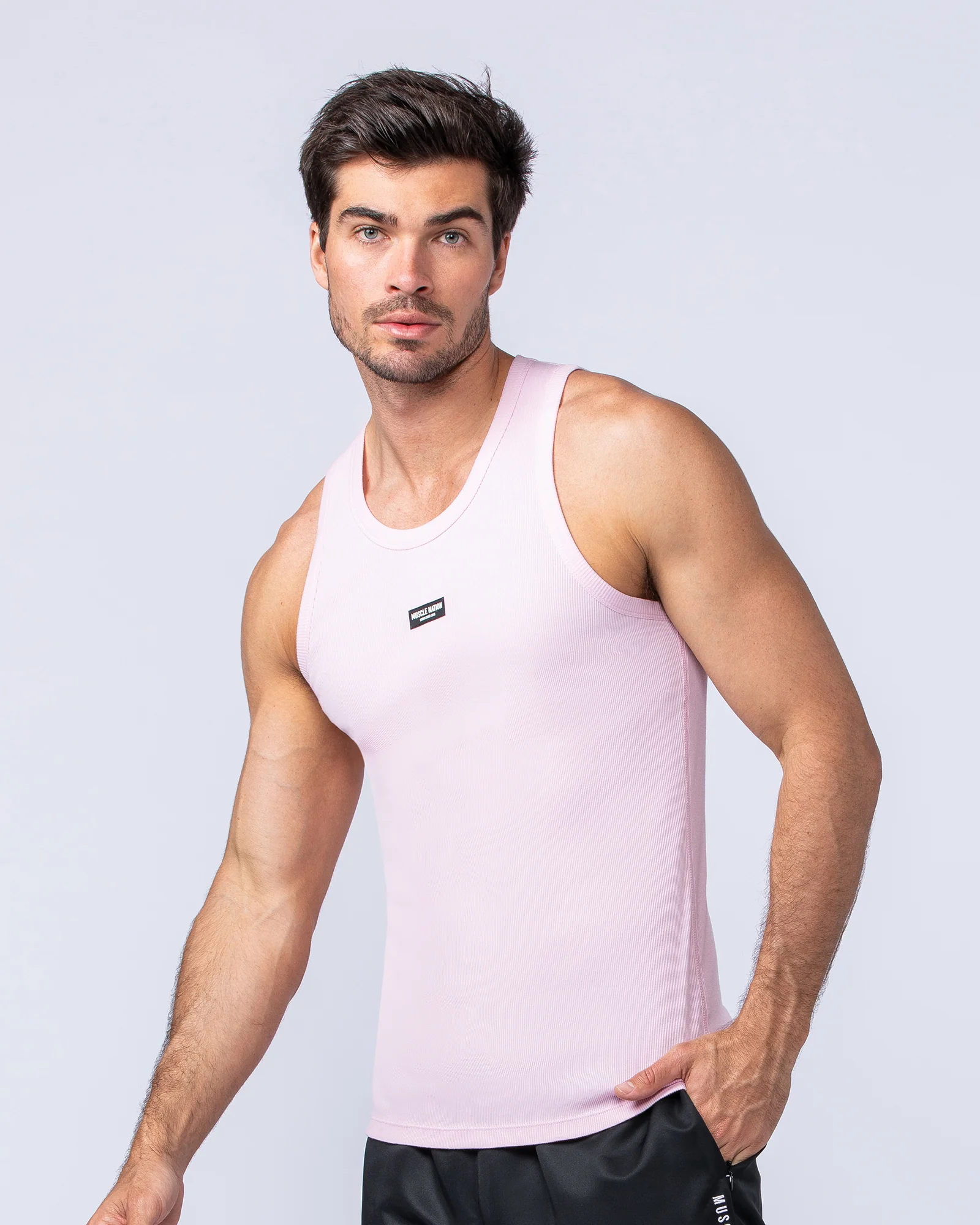 Rib Fitted Training Tank - Soft Pink - Image 2