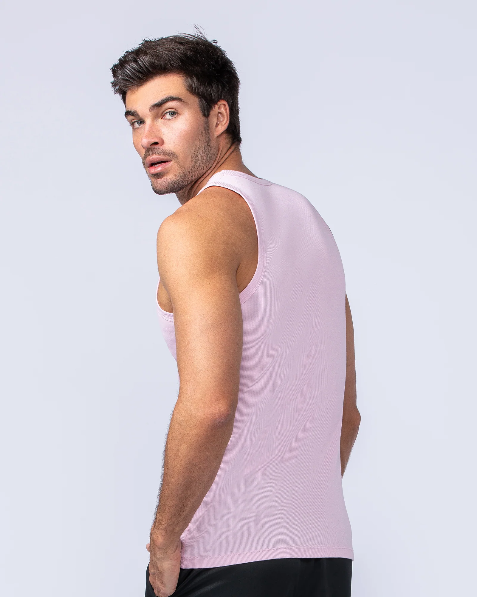 Rib Fitted Training Tank - Soft Pink - Image 3